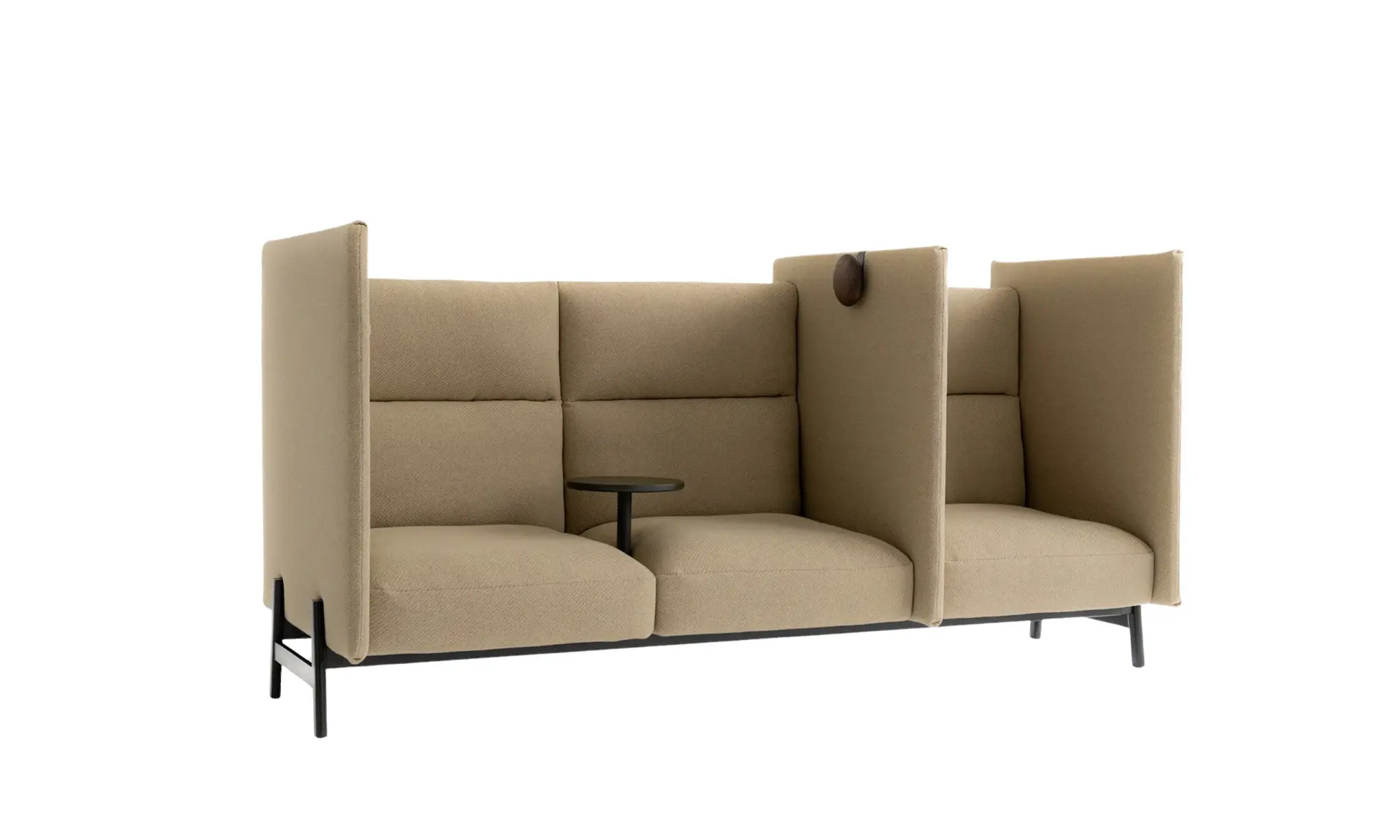 Noti Hana Highback Sofa 3-Sitzer in Beige mit hohen Seitenwänden und integriertem Tisch