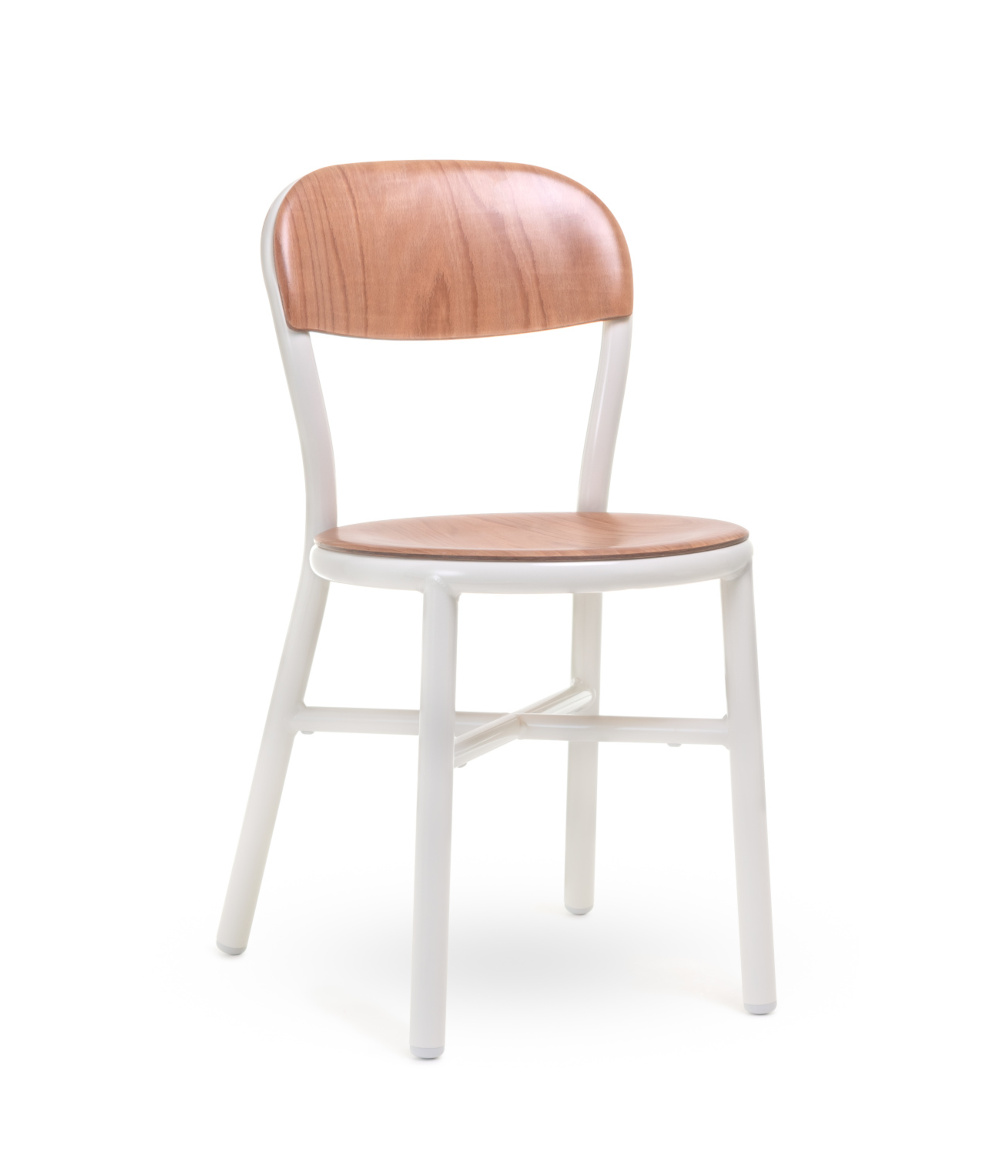 Magis Pipe Stuhl ohne Armlehne, Buche/weiß, modernes Design, leichter Designstuhl, langlebig