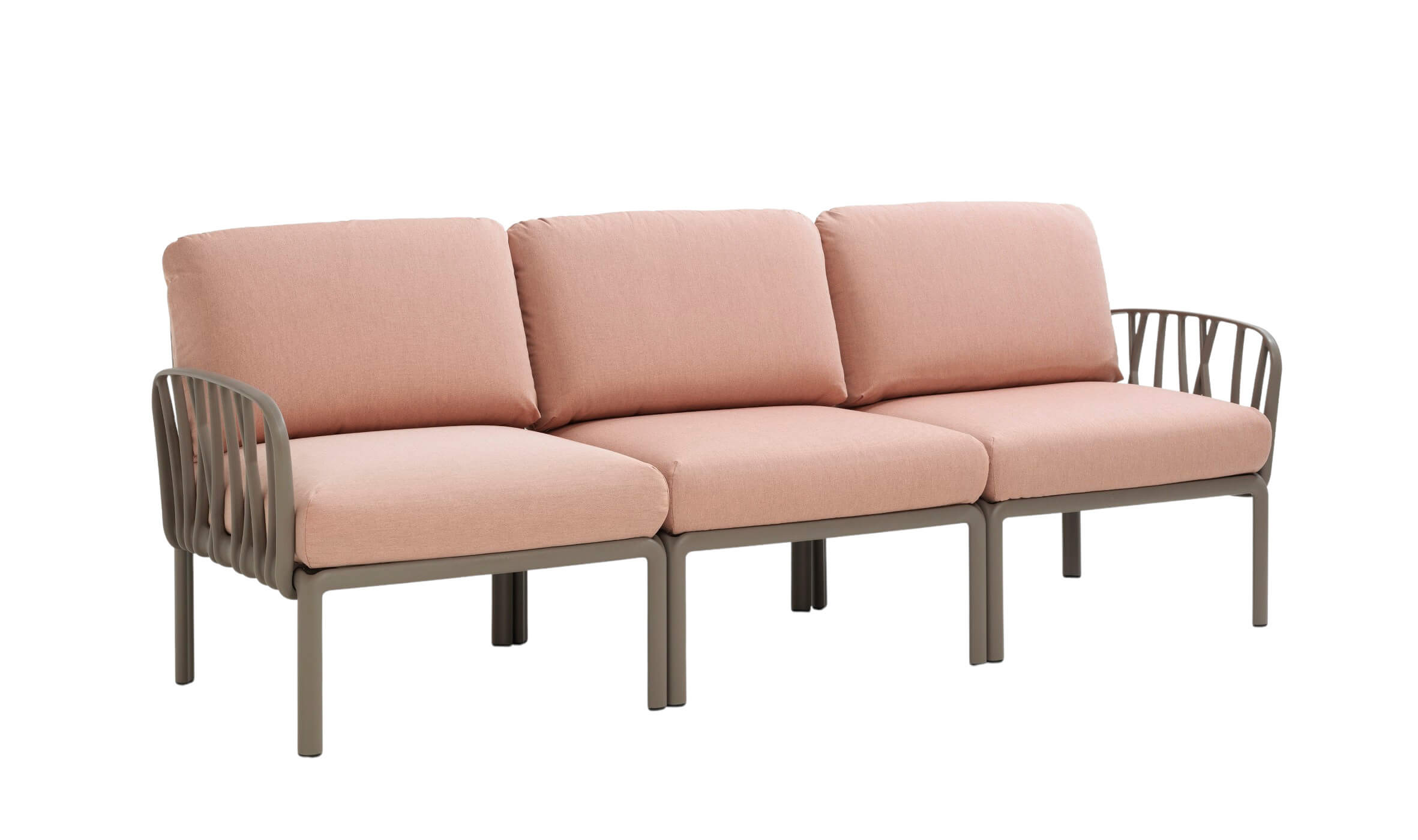Nardi Komodo Gartensofa 3-Sitzer, tortora/rosa quarzo, Outdoor, wetterfest, modular, modernes italienisches Design