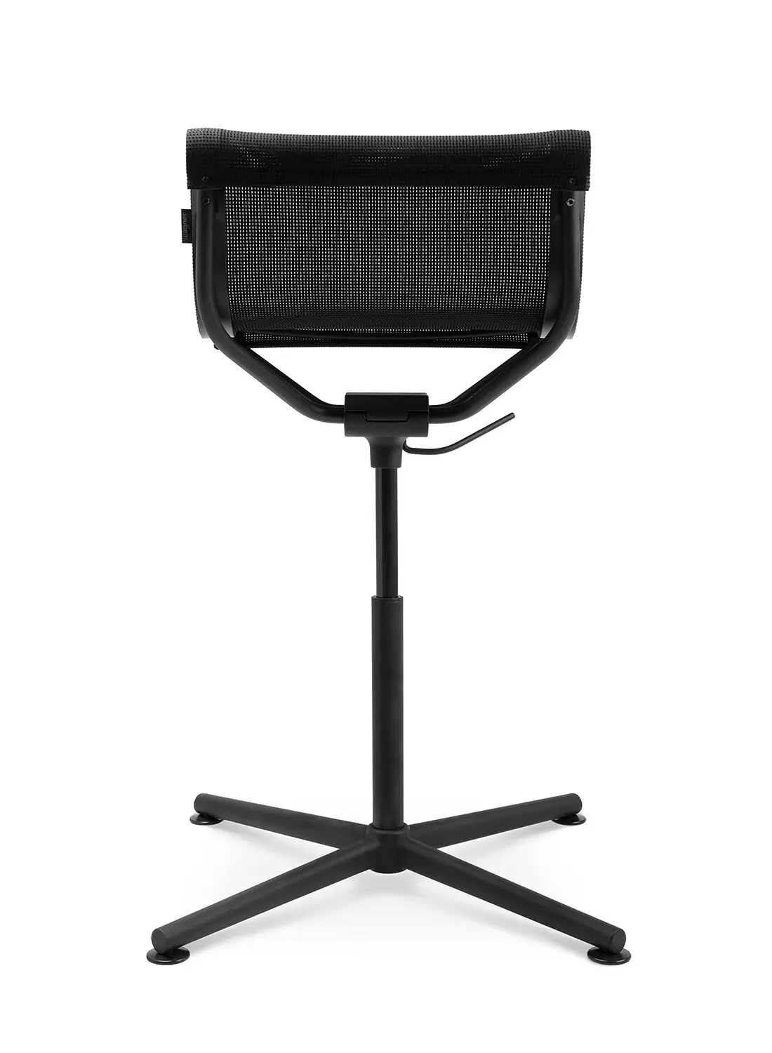 Rückansicht des Wagner d1 Highstools in mittelhoher Ausführung mit Netzrücken und höhenverstellbarem 4-Stern-Gestell.