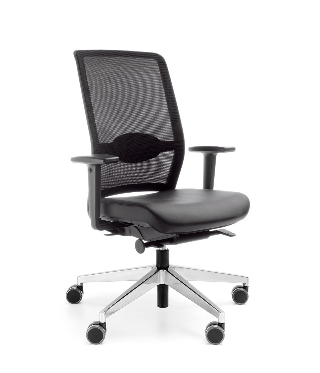 Veris Net 101SFL Bürostuhl, Synchronmechanik, Sitztiefen- und Sitzneigeeinstellung, aktive Sitzvorderkante, Lordosenstütze in Höhe und Tiefe verstellbar