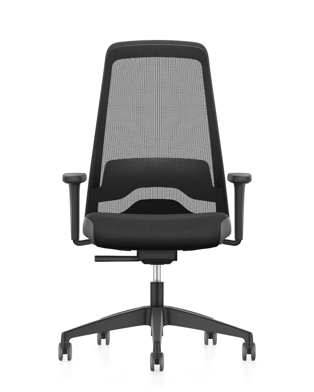 Interstuhl EVERY EV257 Bürostuhl in Schwarz mit Netzrücken und Armlehnen in Frontansicht