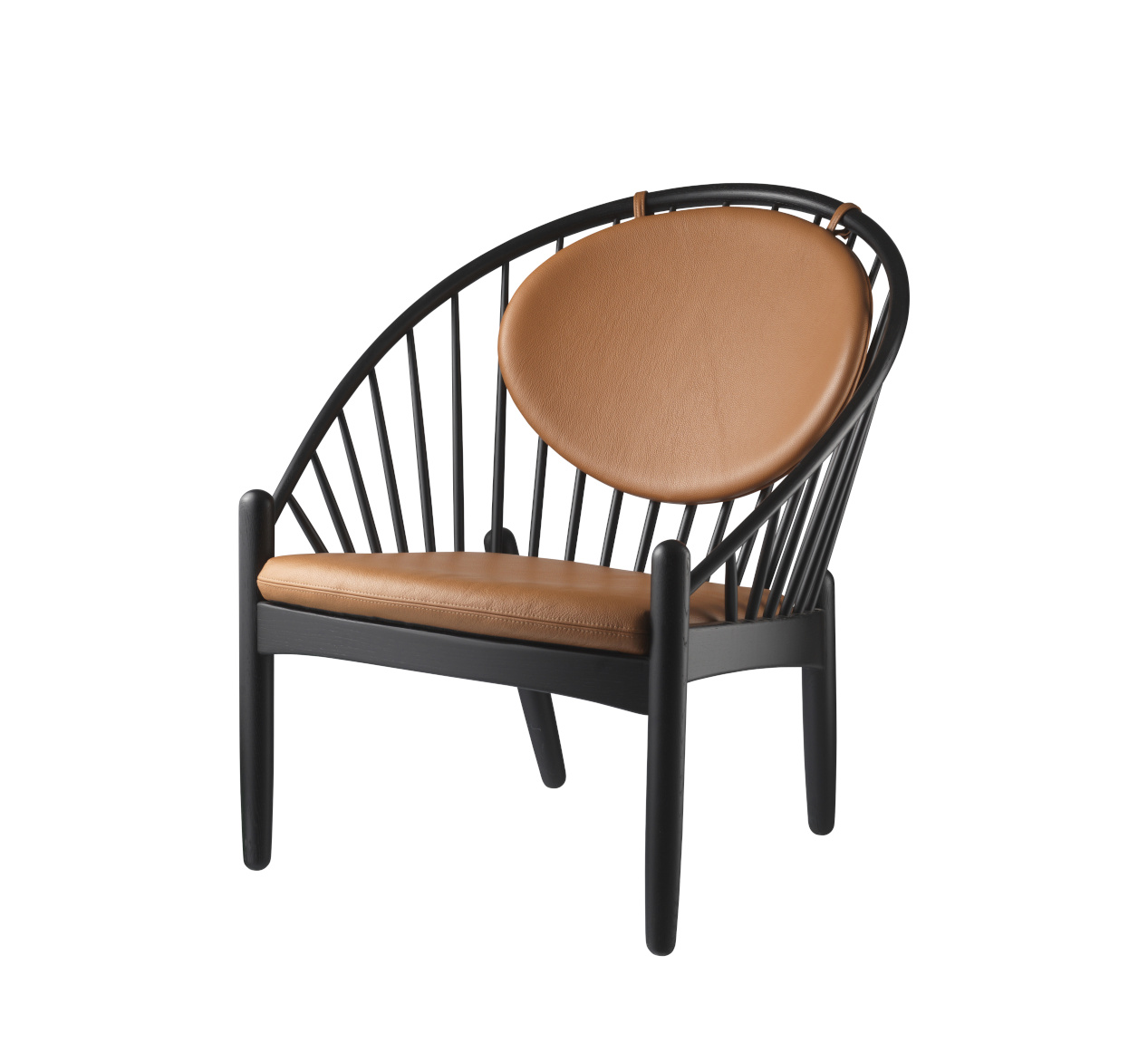 FDB Møbler J166 Jørna Sessel, nordischer Design-Sessel, Eiche schwarz, Leder cognac, ergonomisch, langlebig