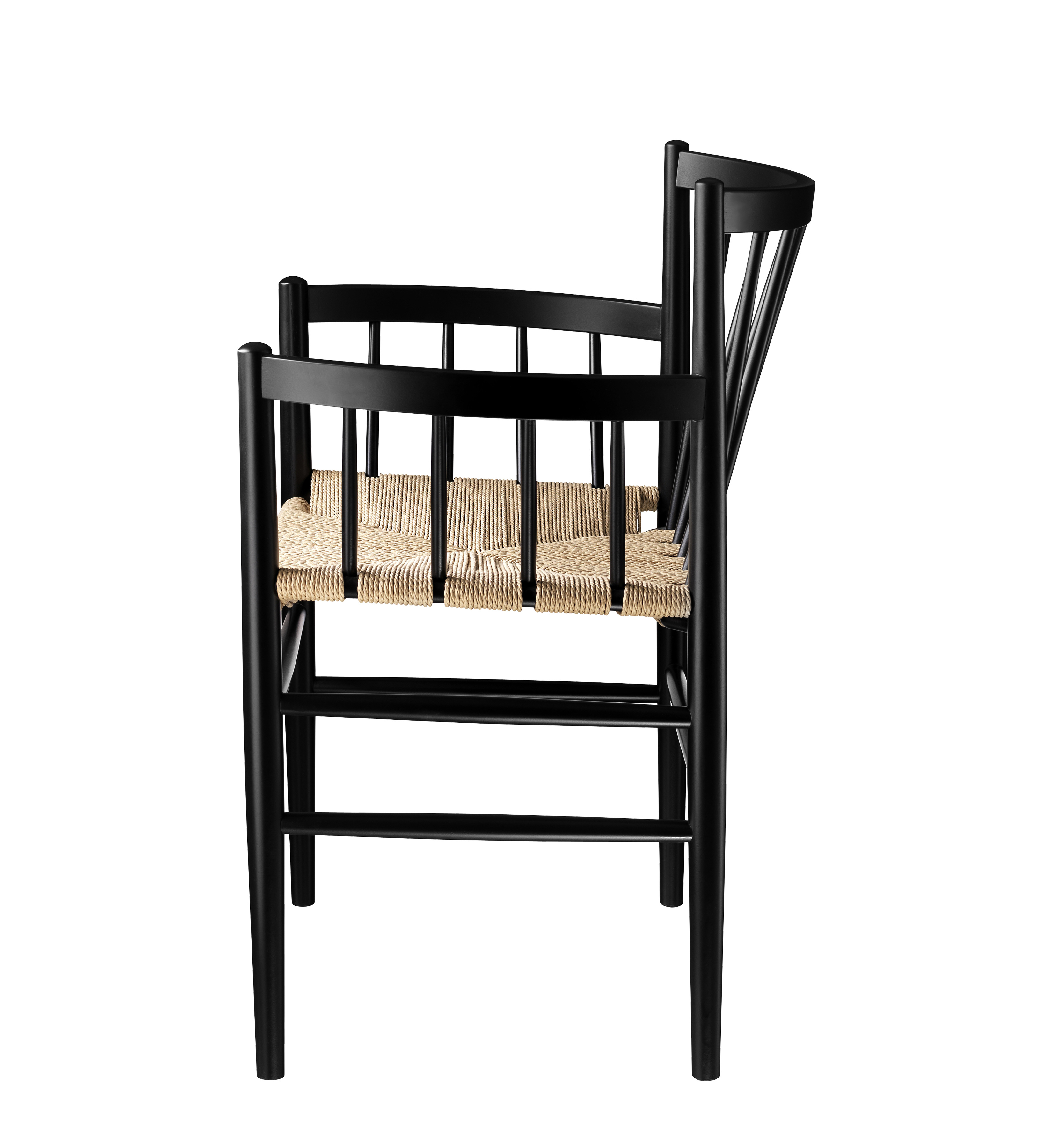 FDB Møbler J81 Armlehnstuhl, nordisches Design, Buche schwarz, Naturgeflecht, funktional, langlebig