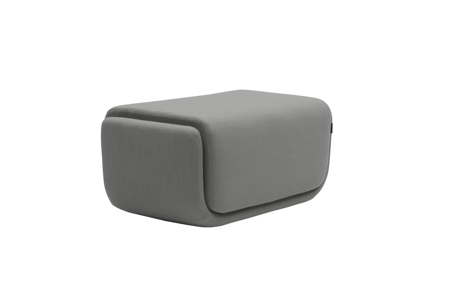 Softline Basket Hocker Small in Grau aus seitlicher Perspektive mit kompakter, weich gerundeter Polsterform.