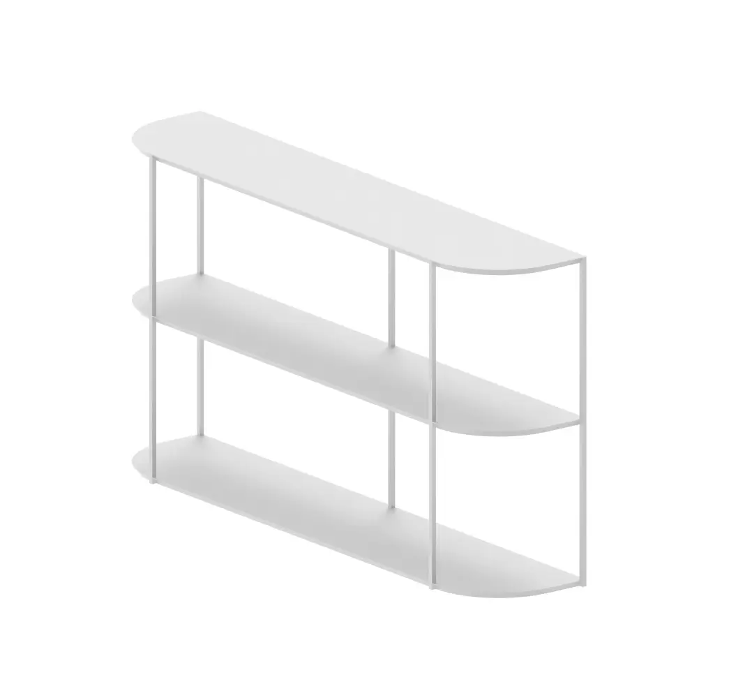 Zeus Eveline Sideboard in Weiß mit zwei abgerundeten Ecken und offenem Design zur dekorativen Präsentation von Wohnaccessoires.