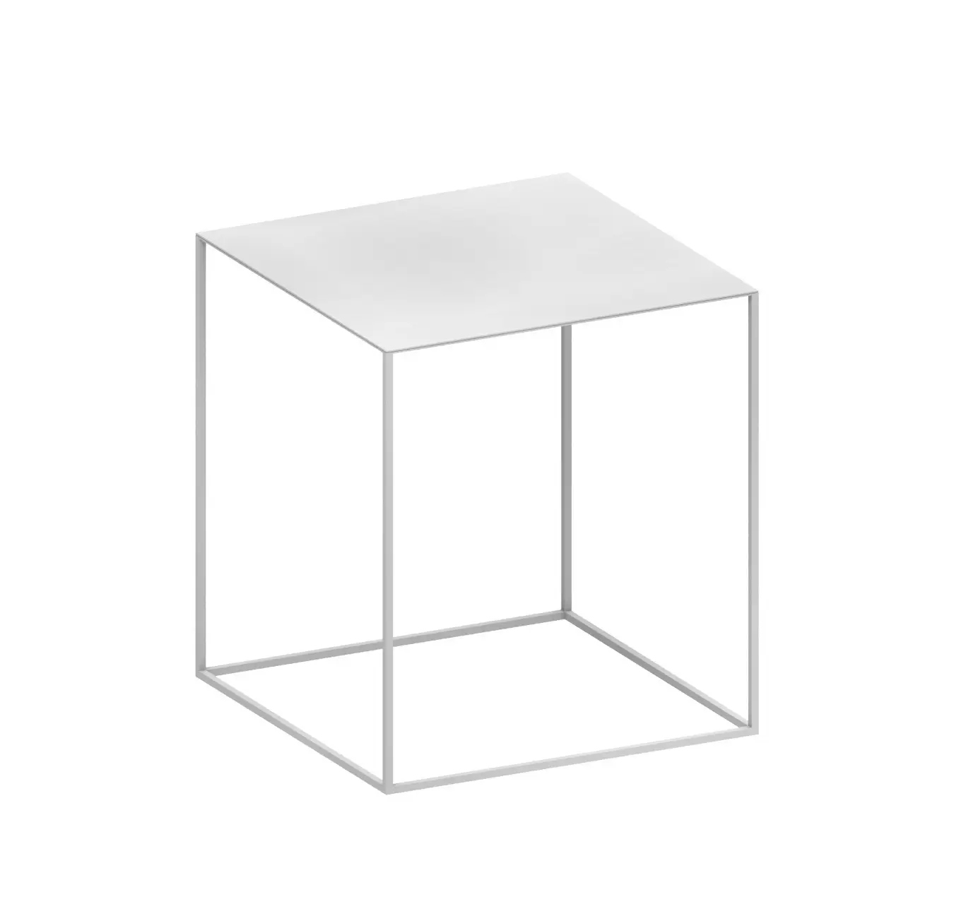 Zeus Slim Irony Beistelltisch 41 × 46 cm mit weißer Stahlplatte und elegantem Stahlgestell.