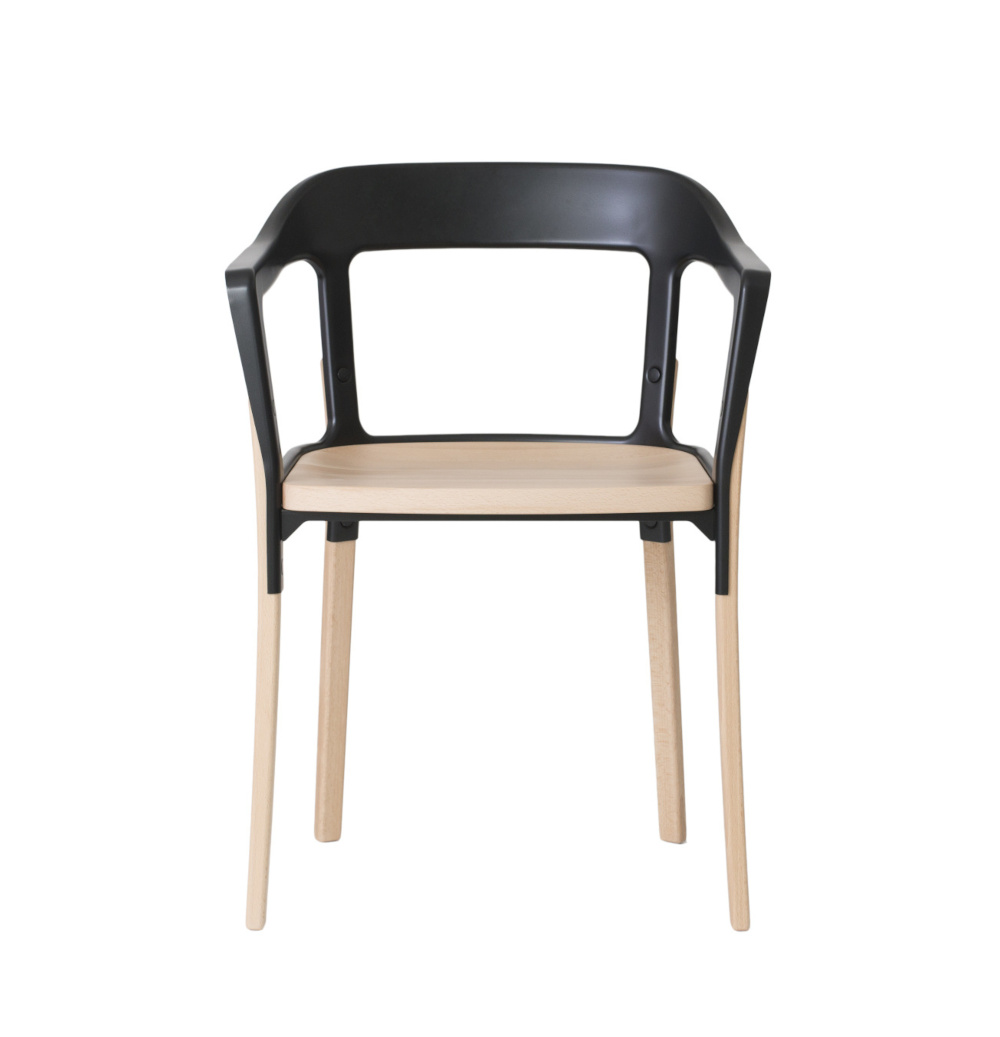Magis Steelwood Chair, italienischer Designstuhl, Holz-Sitz, ergonomisch, modern, langlebig