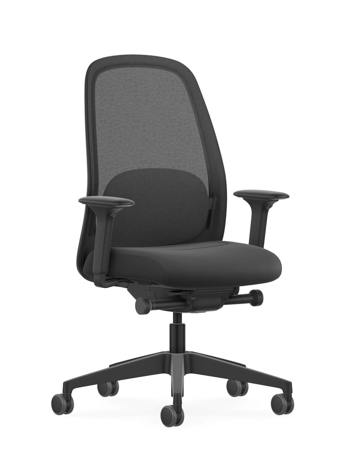 HEJis3 HJ216 Bürostuhl von Interstuhl, ideal für gesundes Sitzen im Büro durch flexible Rückenstütze.