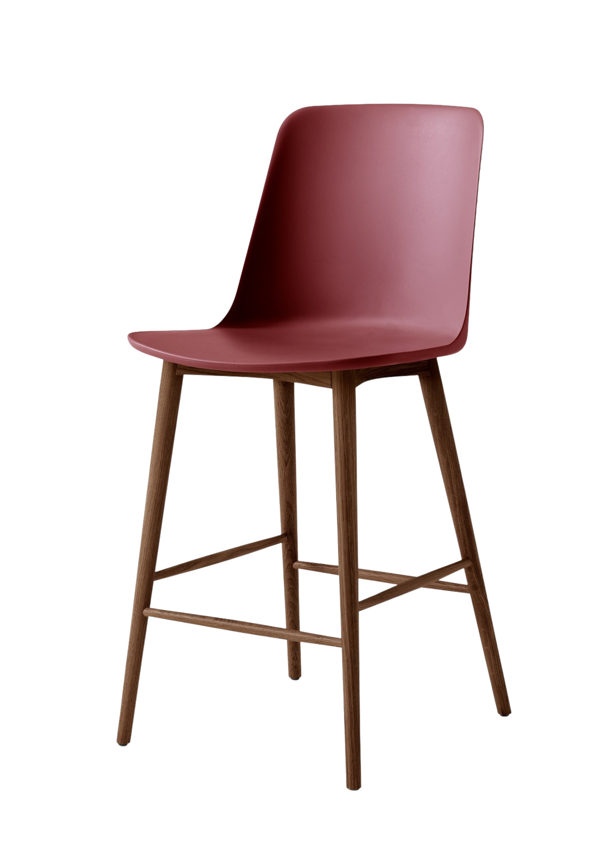&Tradition Rely HW128 Barhocker, Walnuss-Gestell und Sitz in Red Brown, modernes Design, ergonomisch und nachhaltig