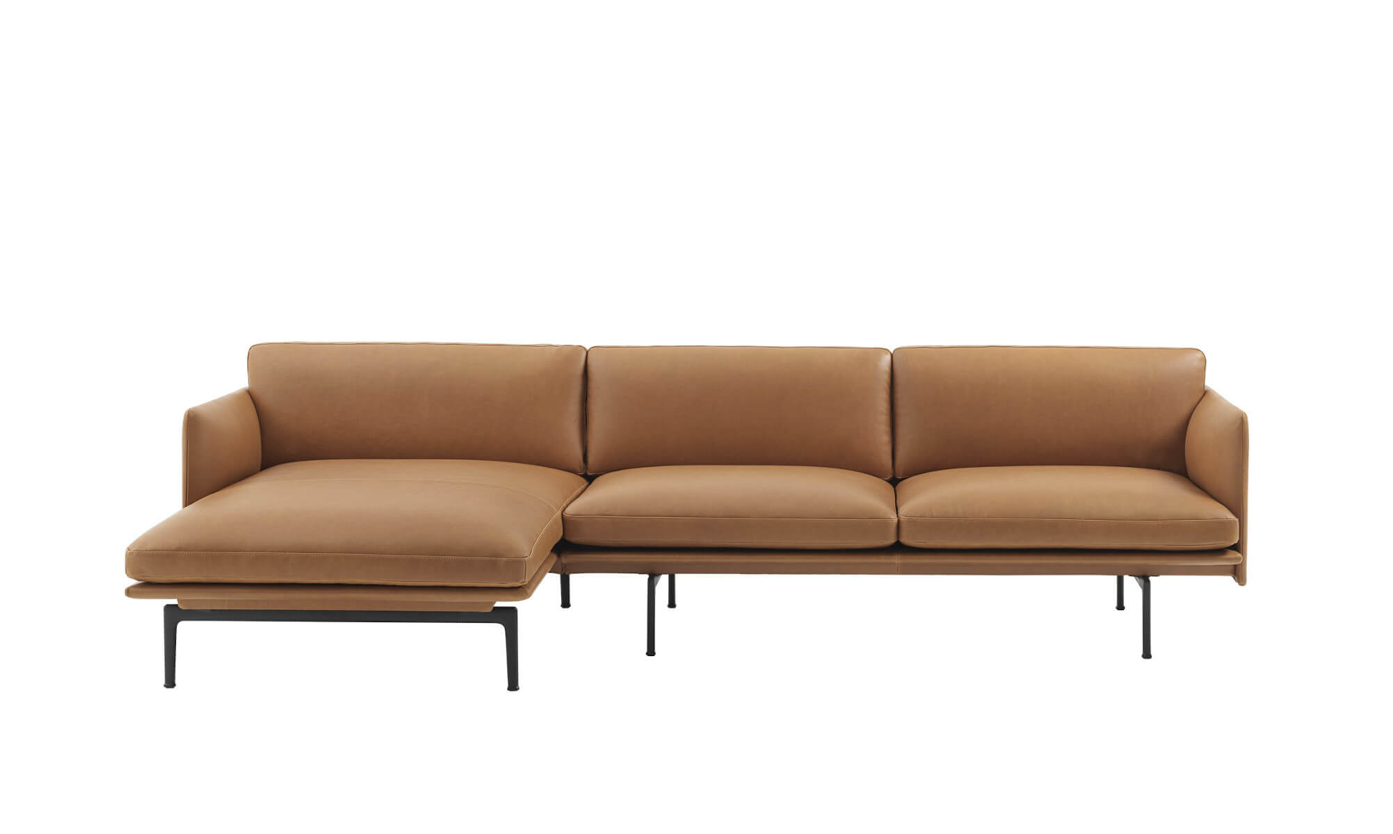 Outline Sofa Chaise Longue, links, refine leder cognac / schwarz