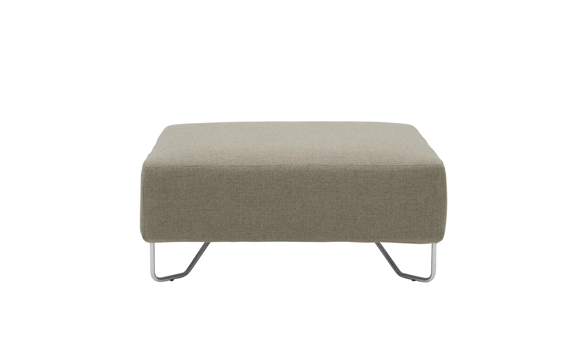Softline Lotus Hocker in Beige aus frontaler Perspektive mit rechteckiger gepolsterter Sitzfläche und filigranem Metallgestell.