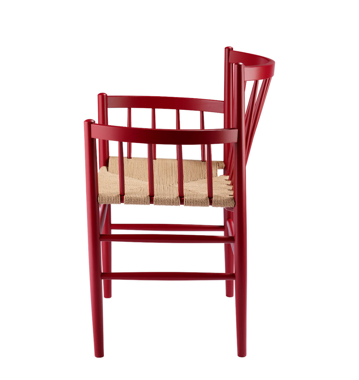 FDB Møbler J81 Armlehnstuhl, Buche ruby red, Naturgeflecht, ergonomisch, nordisches Design, langlebig