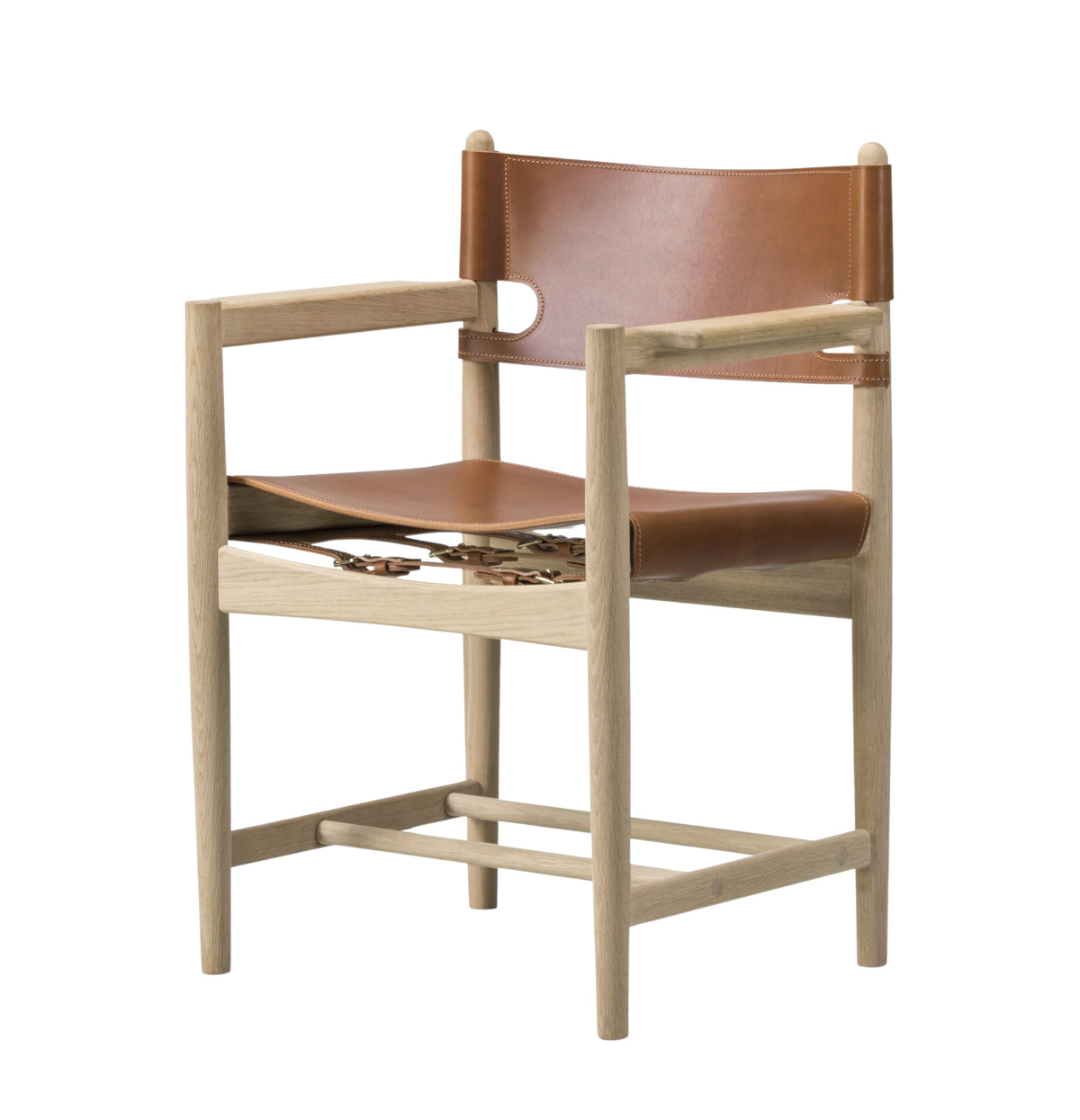 The Spanish Dining Chair mit Armlehnen, eiche geseift / leder cognac