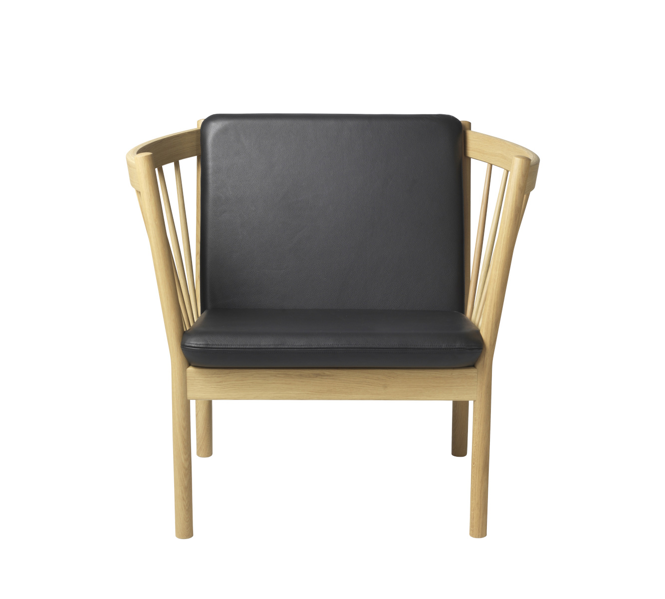 FDB Møbler J146 Sessel, Leder schwarz, Eiche natur, nachhaltig, ergonomisch, nordisches Design, langlebig