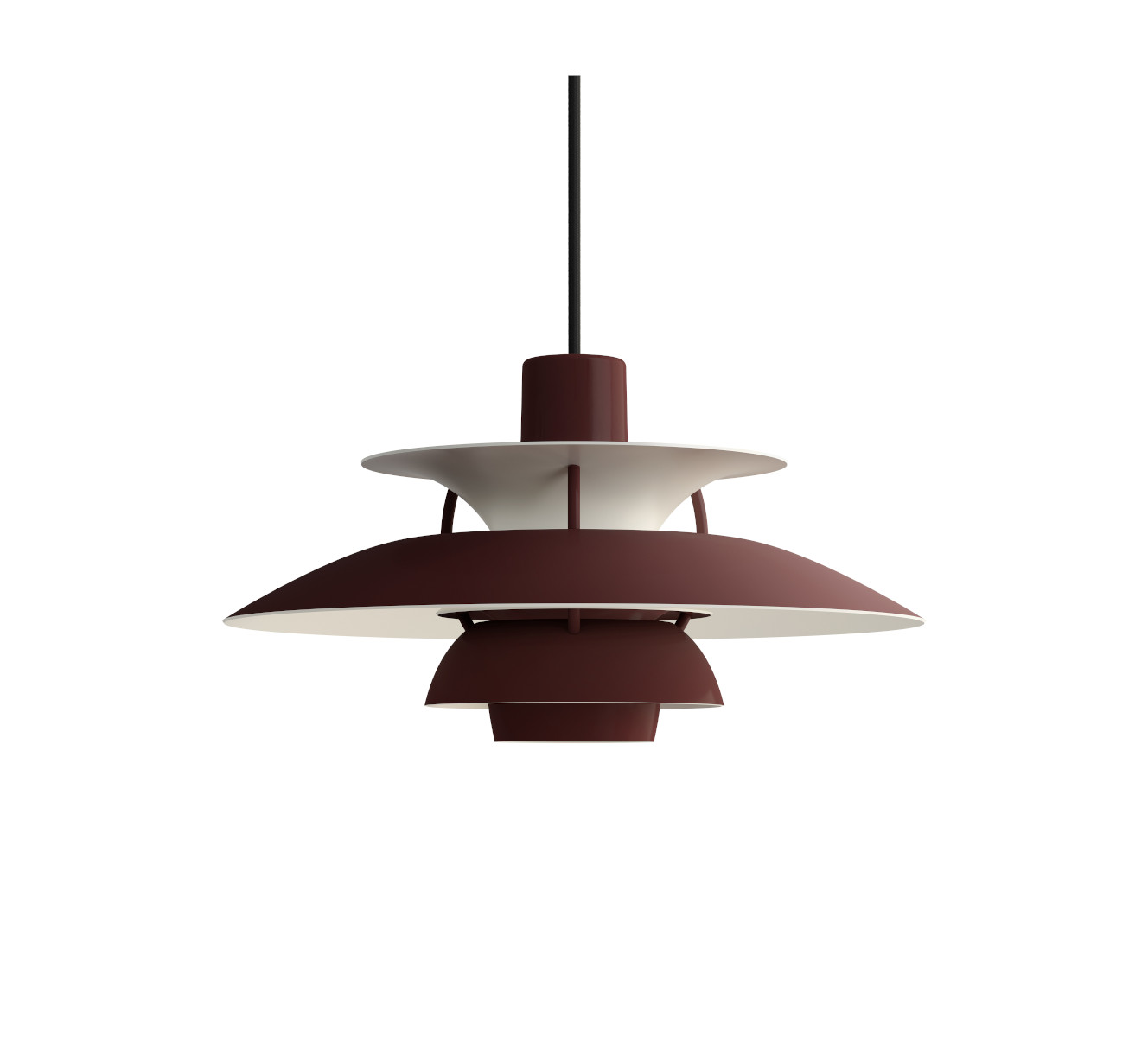 Louis Poulsen PH 5 Mini Pendelleuchte monochrome burgundy, skandinavisches Design, kompakt, dimmbar, elegante Beleuchtung