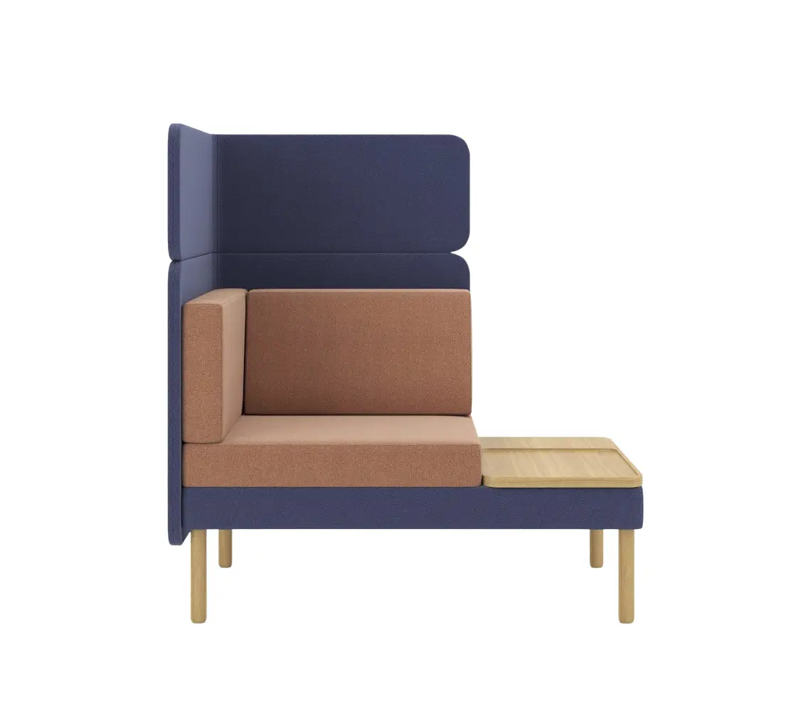 Nowy Styl Play&Work Sofa 1,5-Sitzer mit integriertem Ablagetisch und hoher Abschirmung für Büro, Lounge und Rückzugsbereiche.