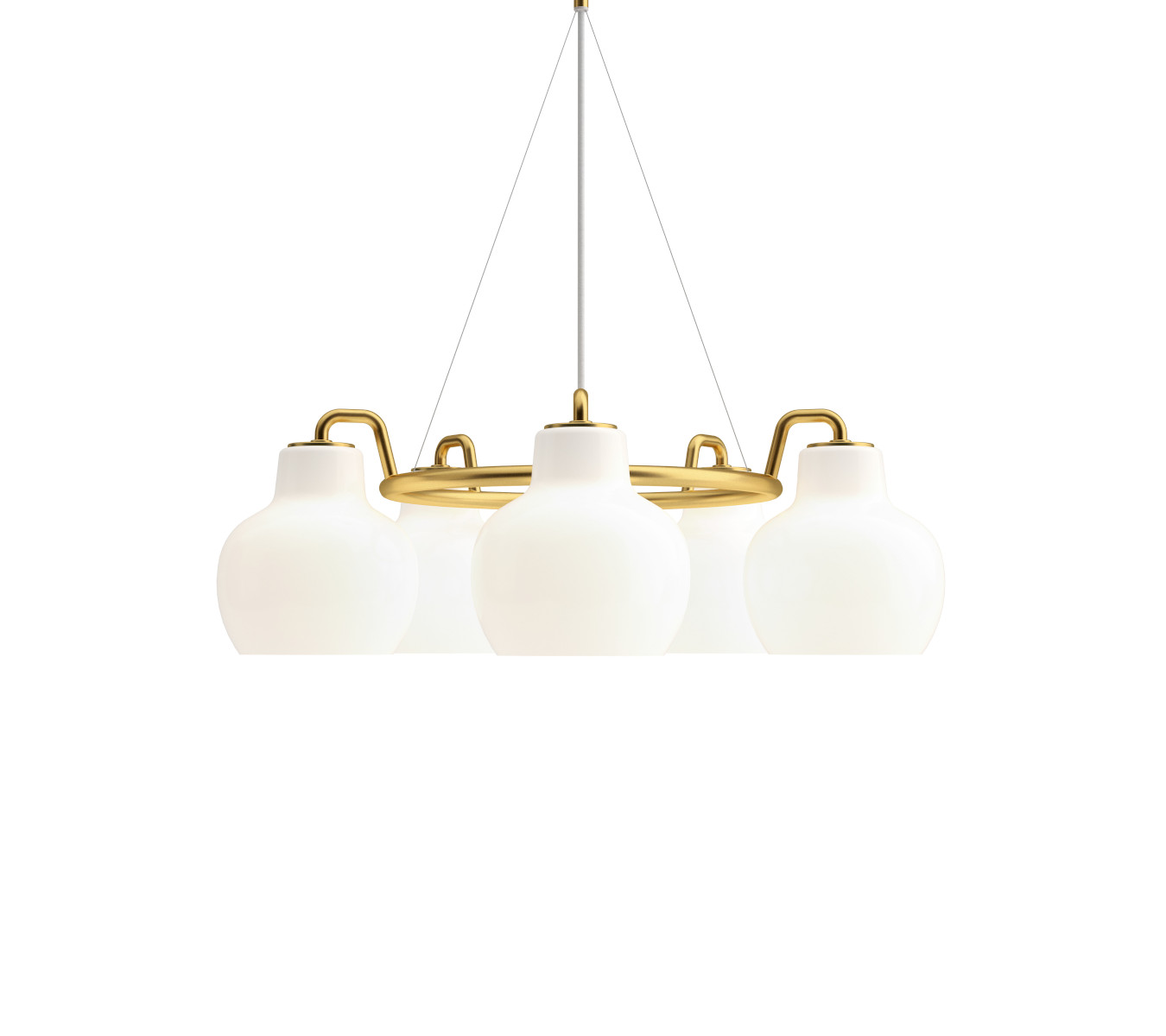 Louis Poulsen VL Ring Crown 5 Pendelleuchte aus Messing mit Opalglas, elegantes Design, skandinavische Beleuchtung