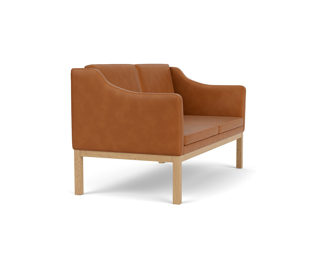 FDB Møbler L45 Sofa, 2-Sitzer, ergonomisch, Eiche natur, Leder cognac, nachhaltig, nordisches Design