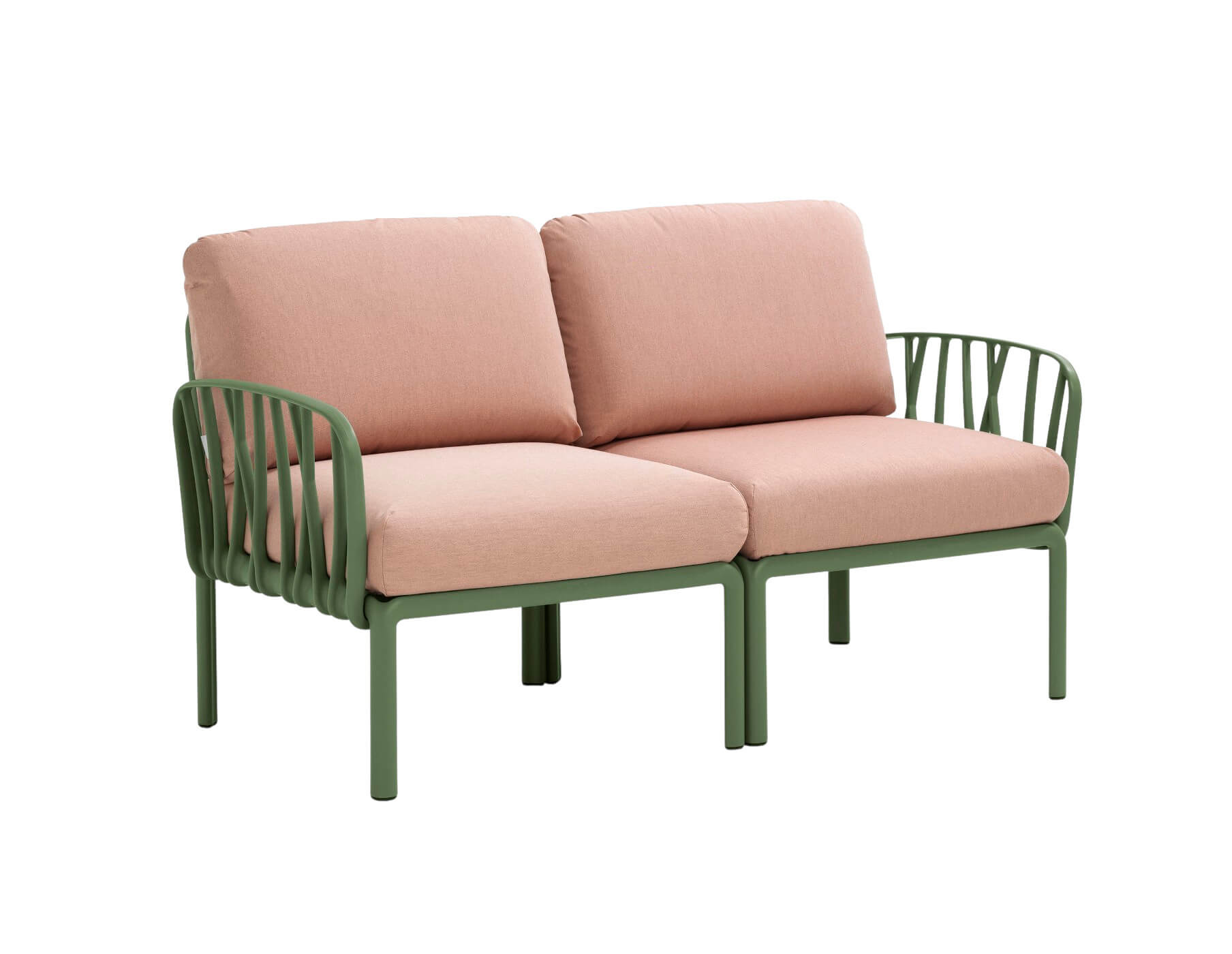 Nardi Komodo Gartensofa 2-Sitzer, agave/rosa quarzo, wetterfest, modular, leicht, italienisches Design