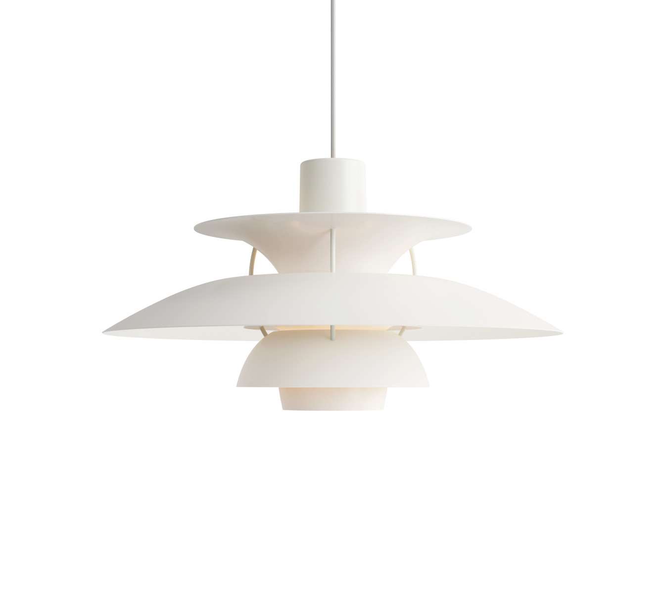 Louis Poulsen PH 5 Pendelleuchte Weiß – Designklassiker Louis Poulsen PH 5 Pendelleuchte monochrome weiß, ikonisches skandinavisches Design, blendfreies Licht, modern