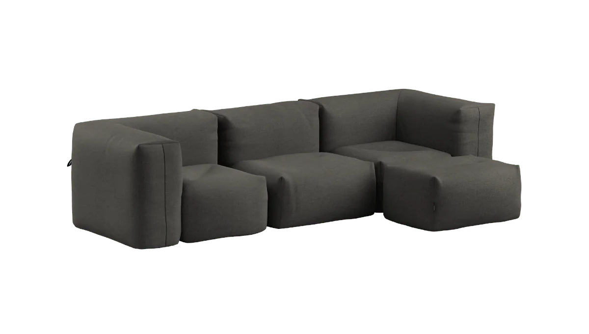 Soft Sofa 3-Sitzer mit Pouf, kirra noir