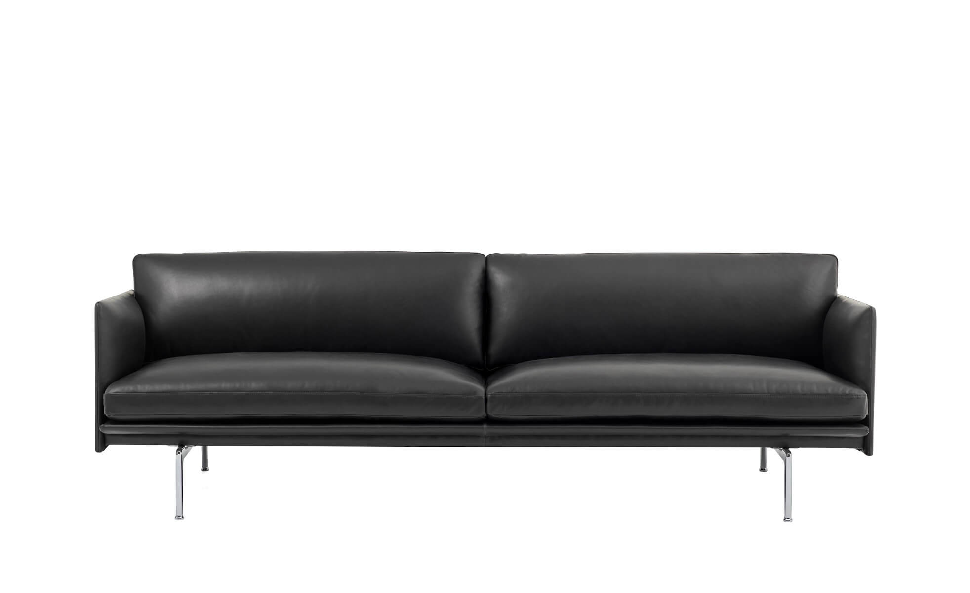 Outline Sofa 3-Sitzer, refine leder schwarz / polished aluminium