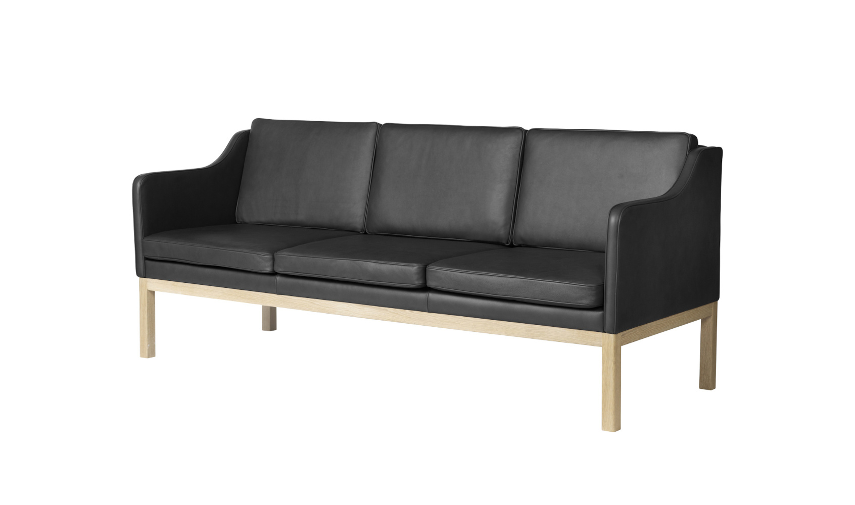 FDB Møbler L43 MK46 3-Sitzer-Sofa, ergonomisch, Eiche natur, Leder schwarz, nachhaltig, nordisches Design