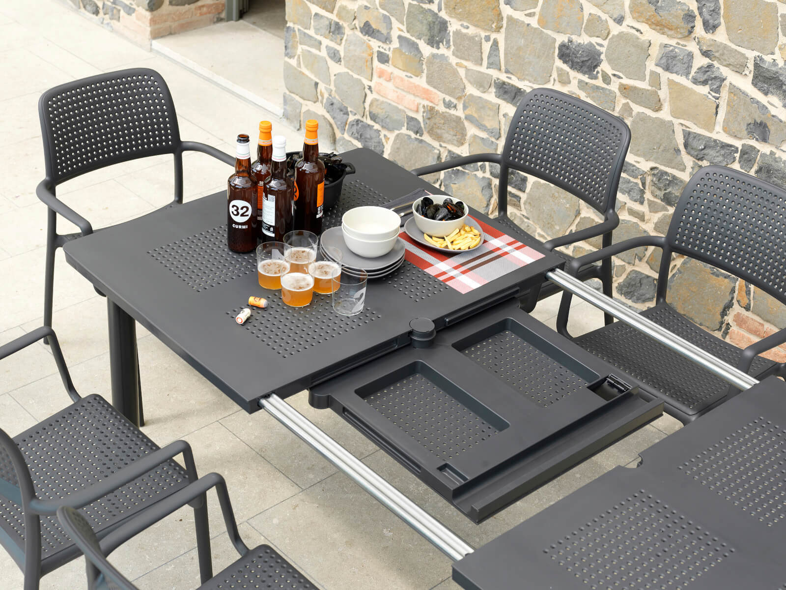 Italienischer Nardi Libeccio Ausziehtisch, modern, witterungsbeständig und robust – ideal für Outdoor-Bereich