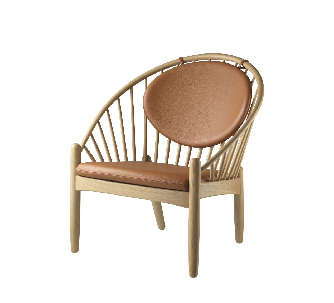FDB Møbler J166 Jørna Sessel, ergonomisch, Eiche natur, Leder Cognac, nordisches Design, langlebig