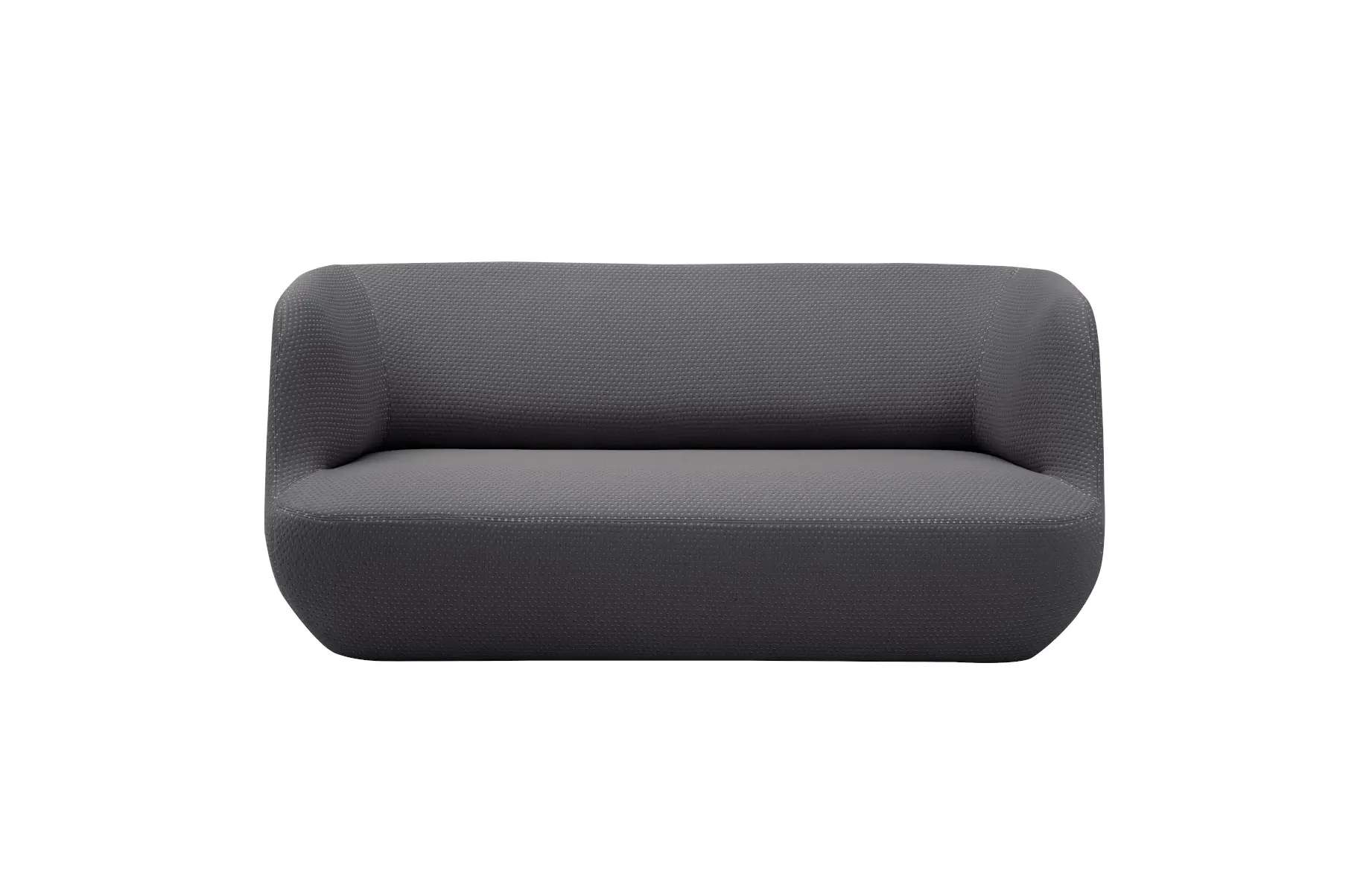 Softline Clay Sofa in Anthrazit aus frontaler Perspektive mit weich gerundeter Sitzfläche und umlaufender Rücken- und Armlehne.
