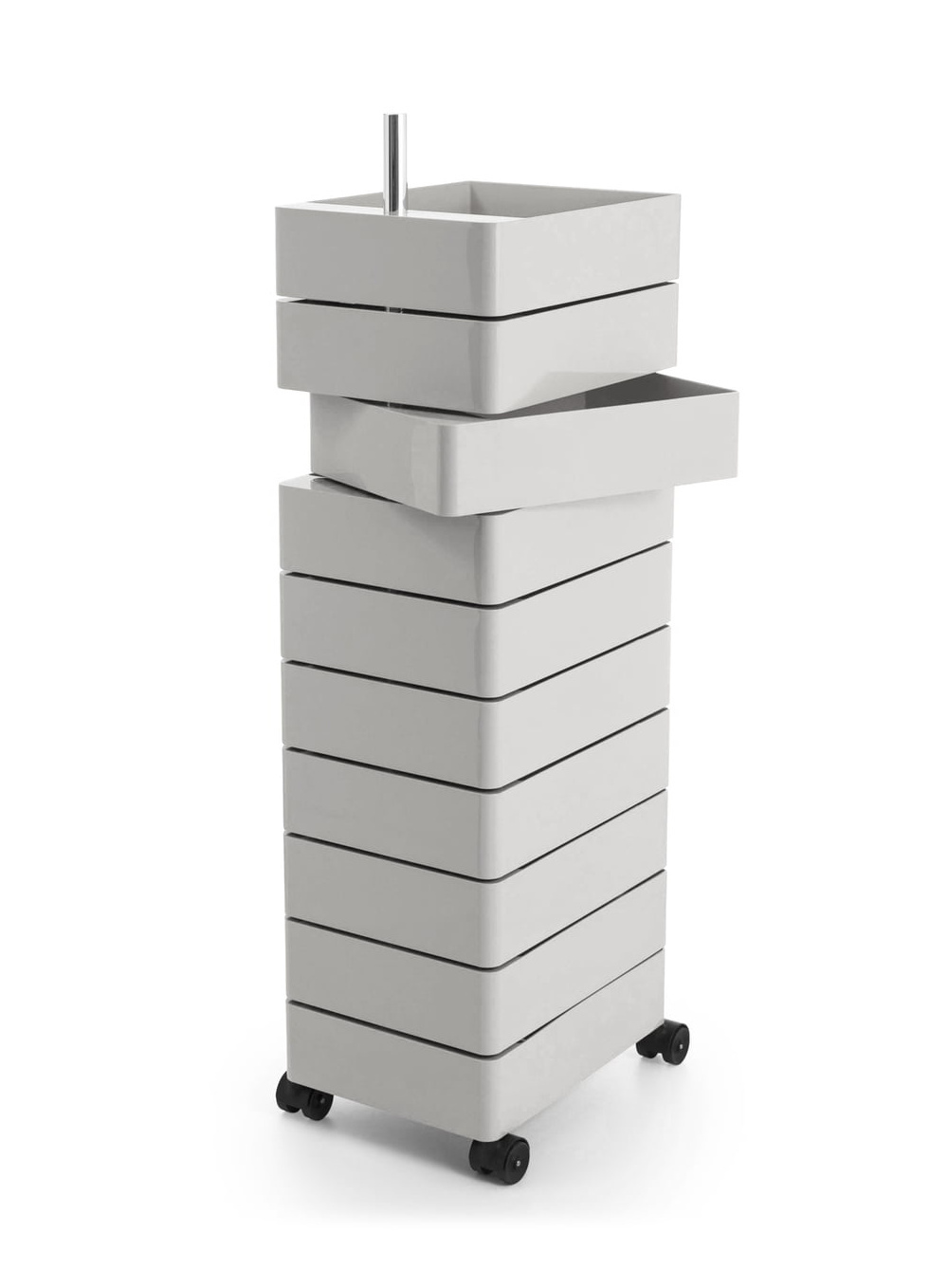 Magis 360° Rollcontainer hellgrau, 10 Fächer, modernes italienisches Design, mobil, funktional, langlebig