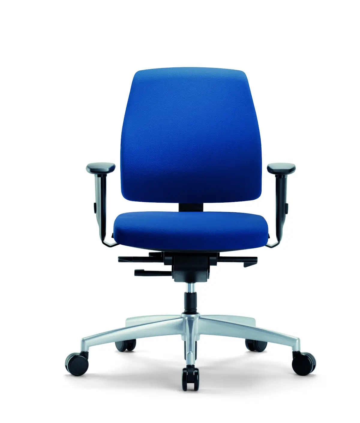 Interstuhl Goal 102G Bürodrehstuhl in Blau mit Armlehnen in der Frontansicht