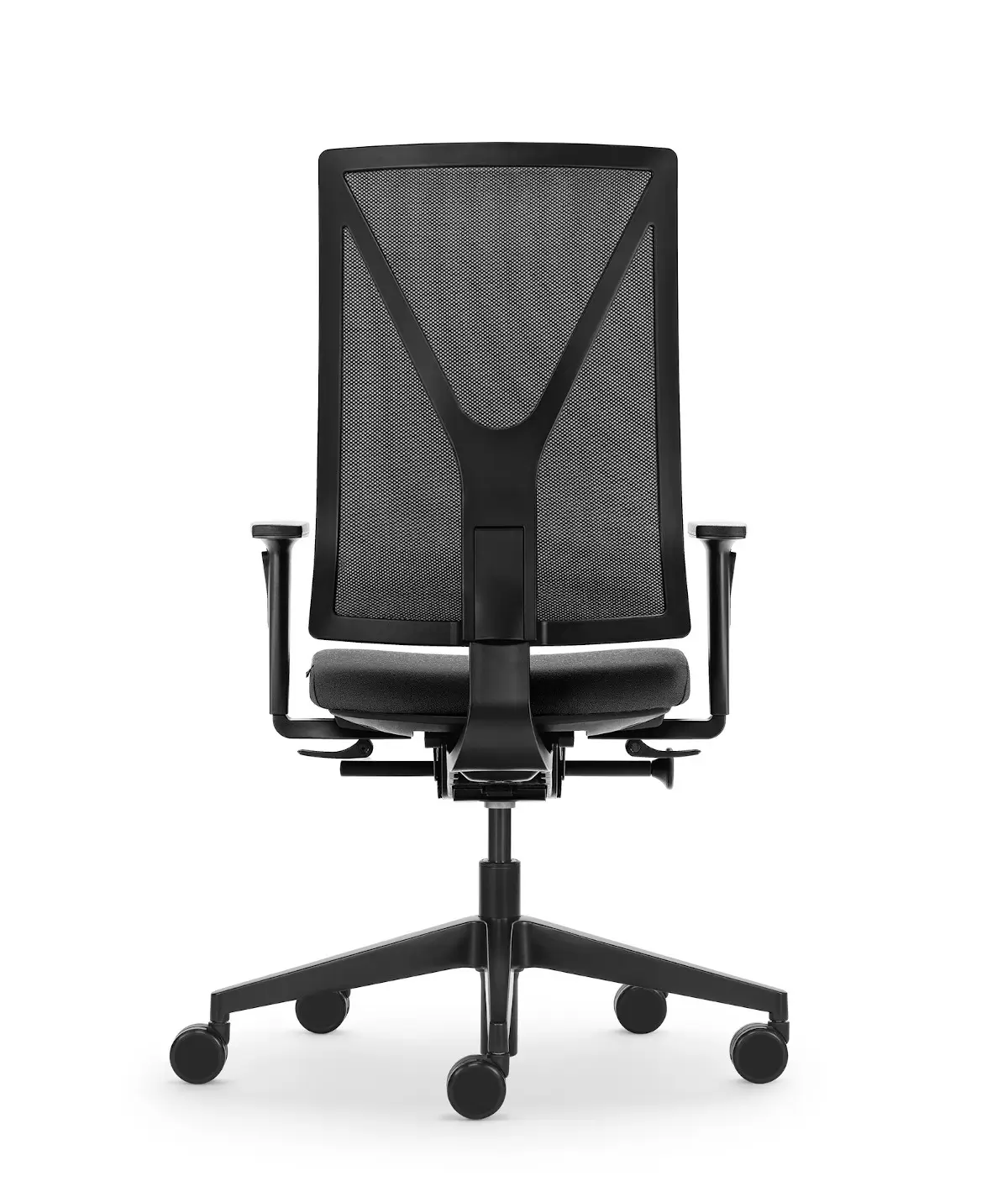 Girsberger Yanos 3D Edition Bürostuhl in Schwarz mit Netzrücken und Armlehnen in der Rückansicht