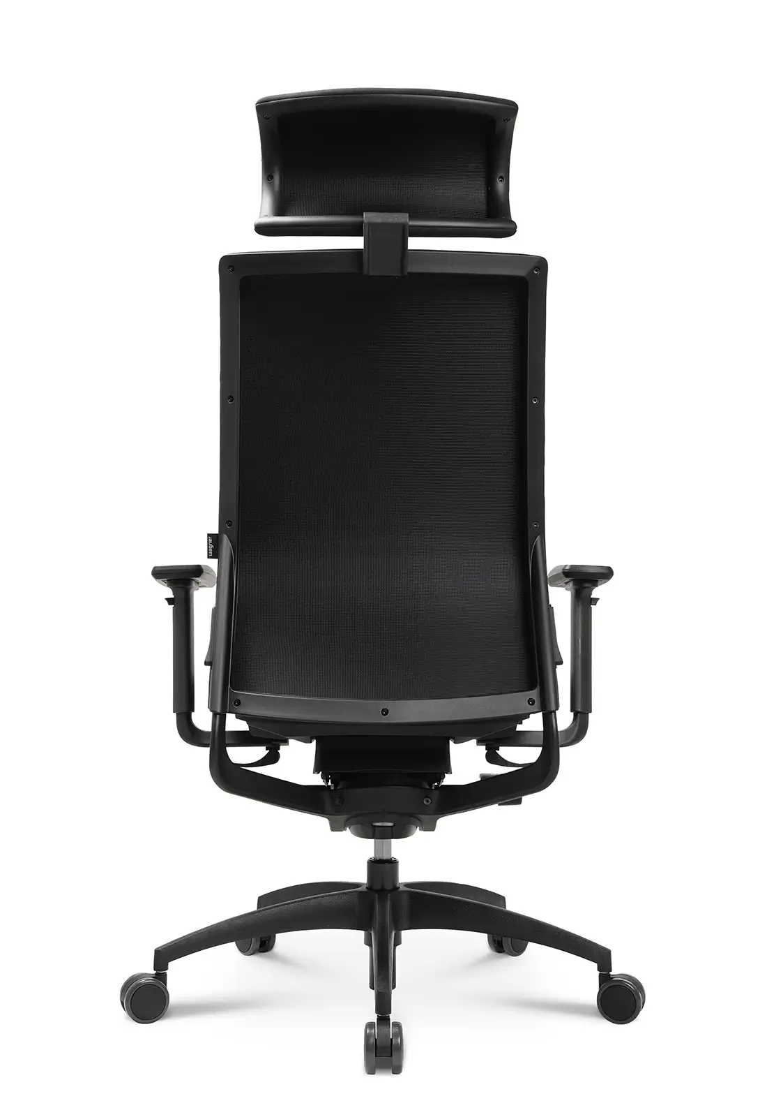Wagner ErgoMedic 100-3 Bürostuhl mit schwarzer Netzrückenlehne, Kopfstütze und ergonomischem Rückendesign in der Rückansicht.