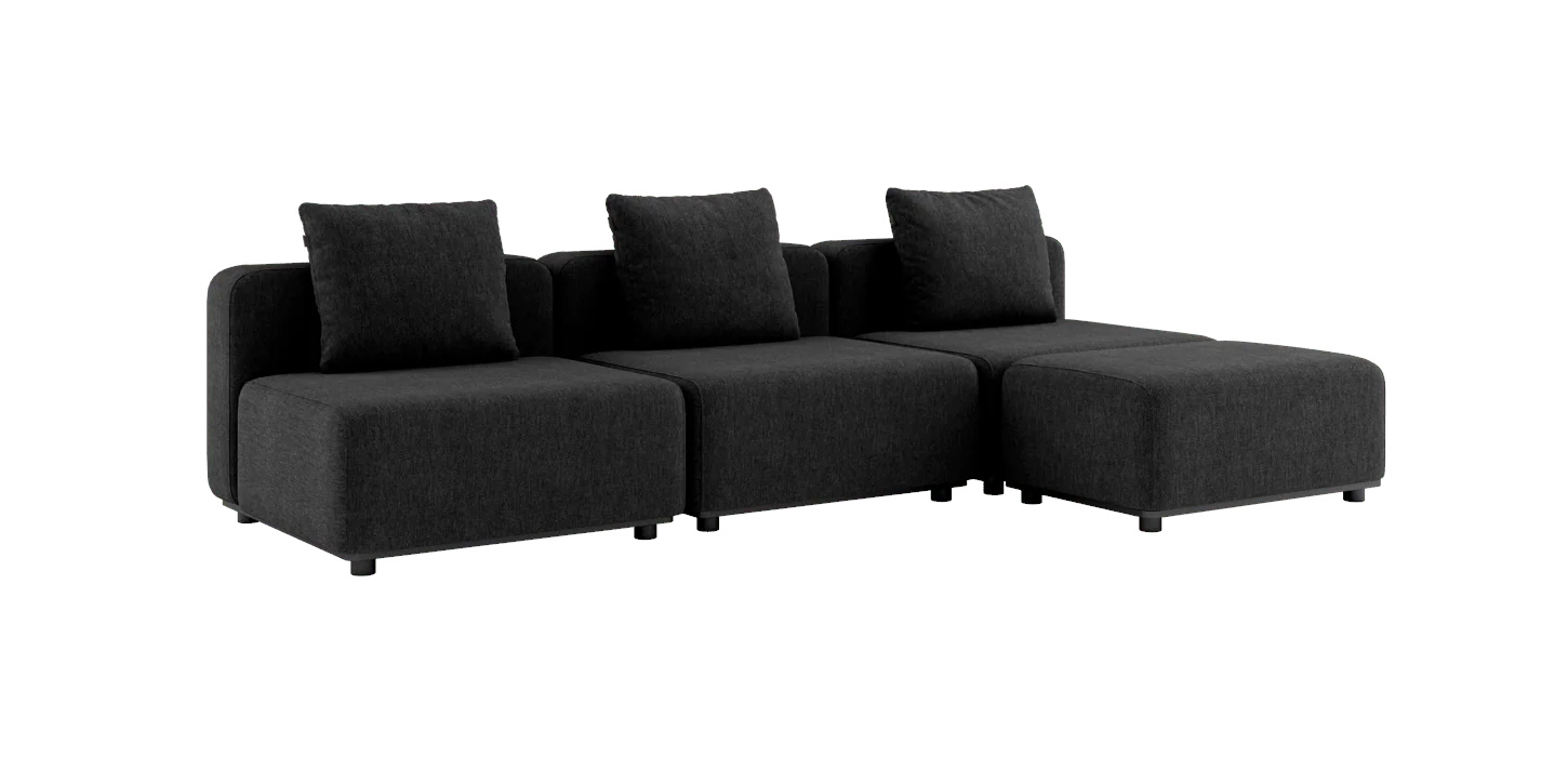 Cobana Loungesofa 3-Sitzer ohne Armlehnen mit Hocker, cobana schwarz