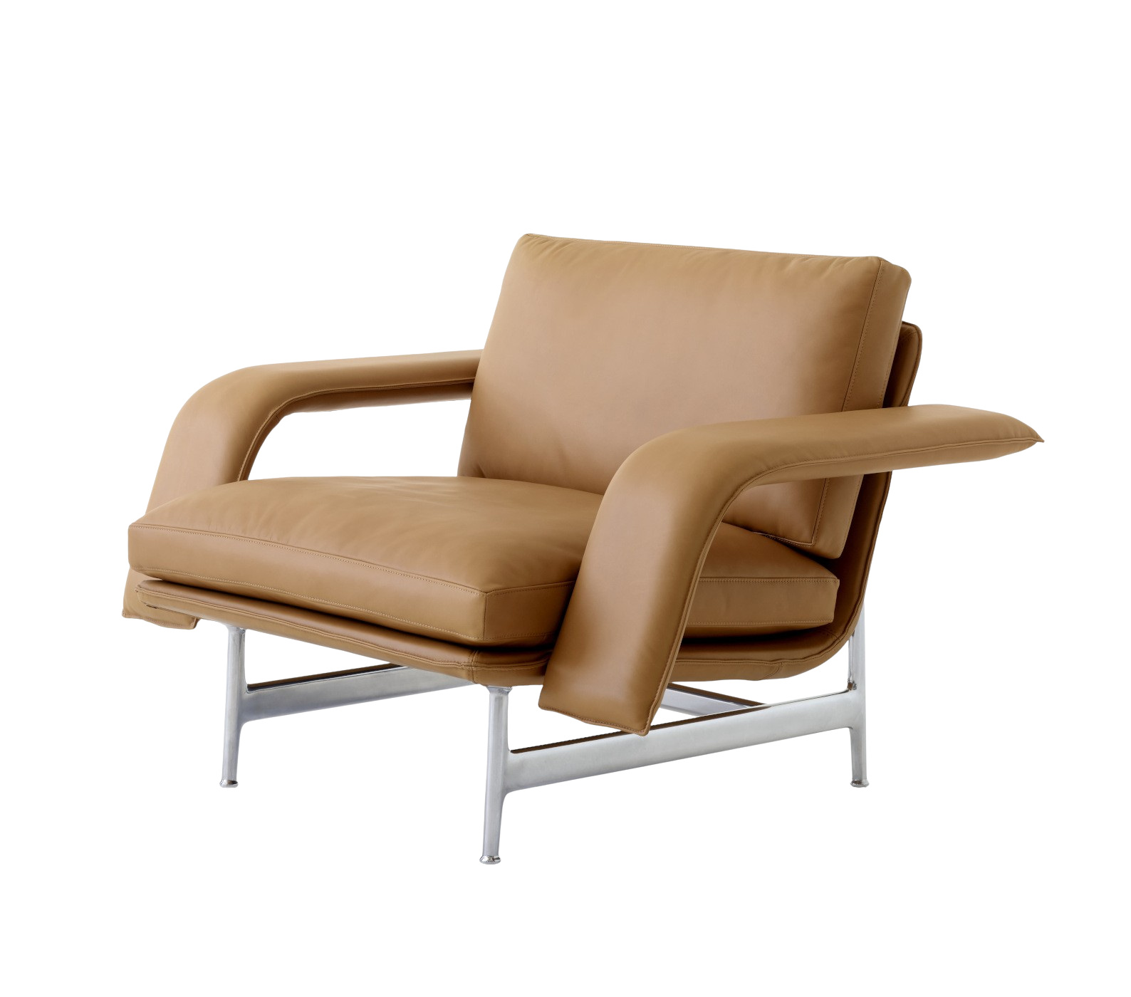 Meantime AV29 Lounge Chair, polished aluminium / noble aniline leder cognac