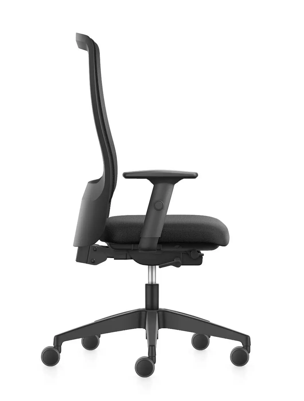 Interstuhl 172II Bürostuhl in Schwarz mit Netzrücken und Armlehnen in linker Seitenansicht