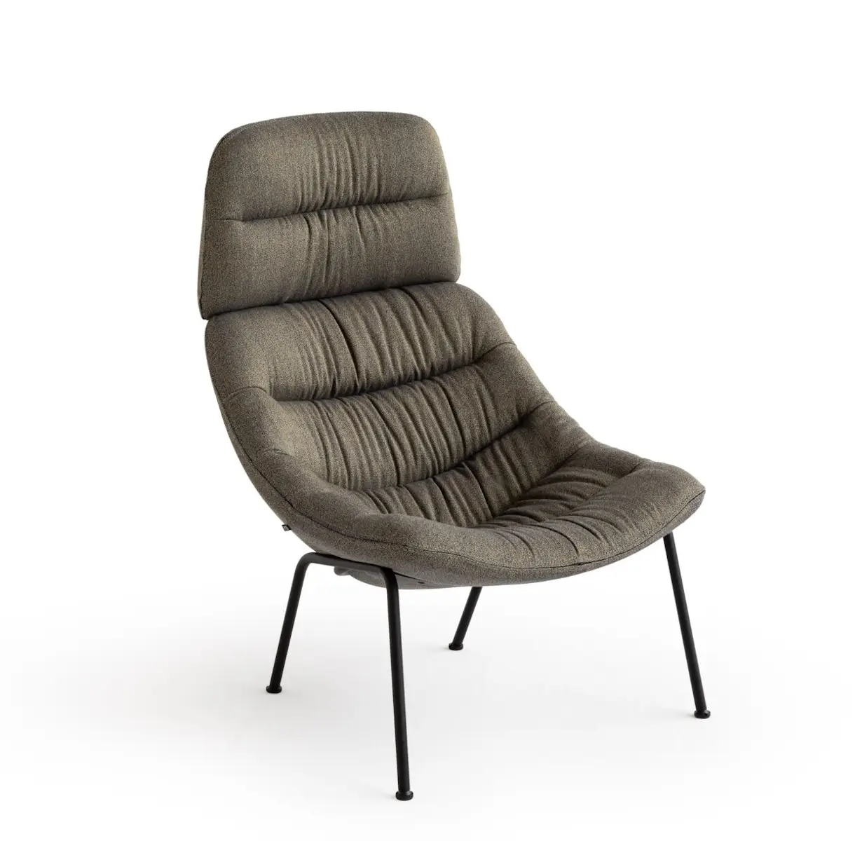 Vorderansicht des Noti Mishell Soft XL Sessels mit Rohrbeinen in Graubraun als freigestellte Produktansicht