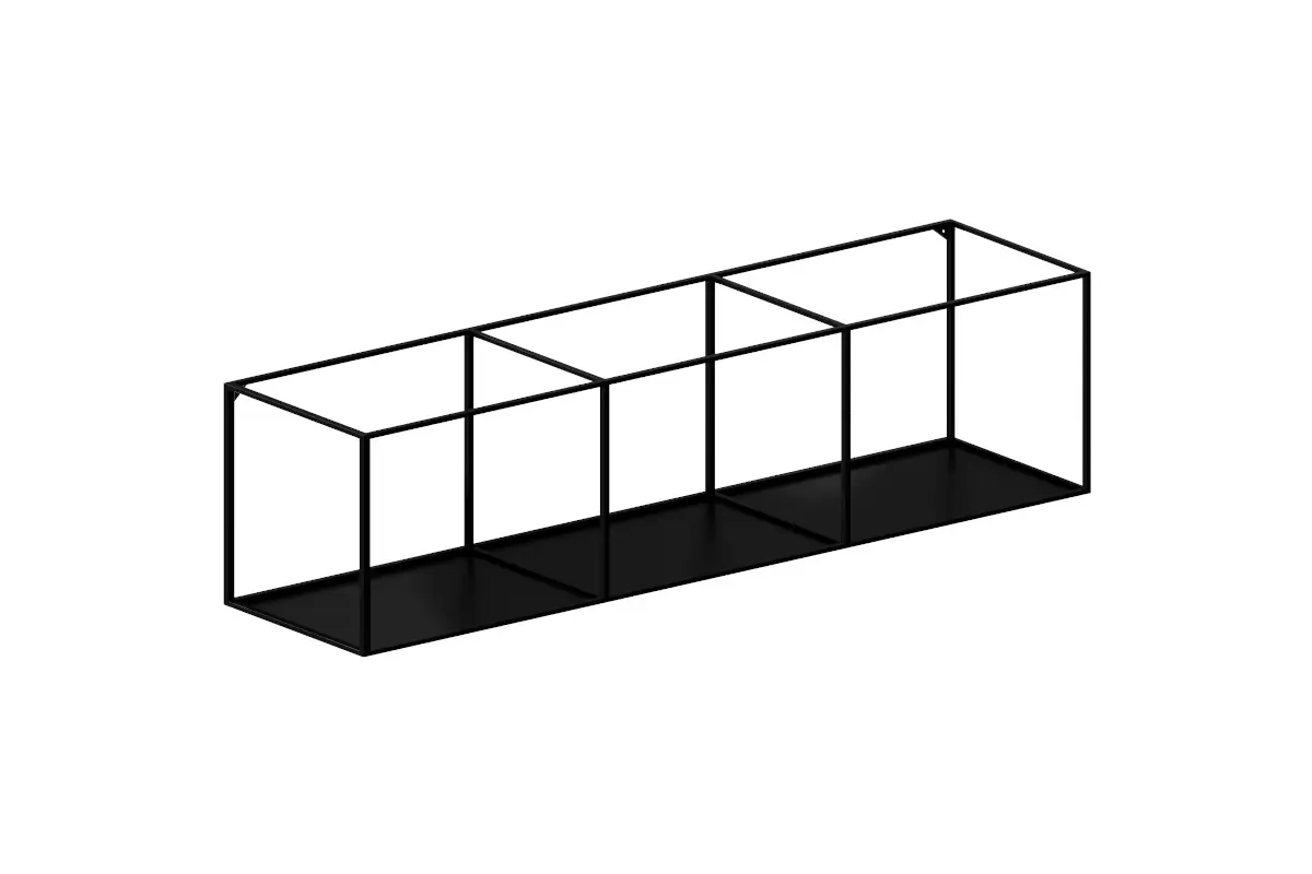 Zeus Slim Irony Wandregal 124 × 31 cm in kupferschwarz als offenes Design-Wandregal aus Stahl mit drei Regalfächern.