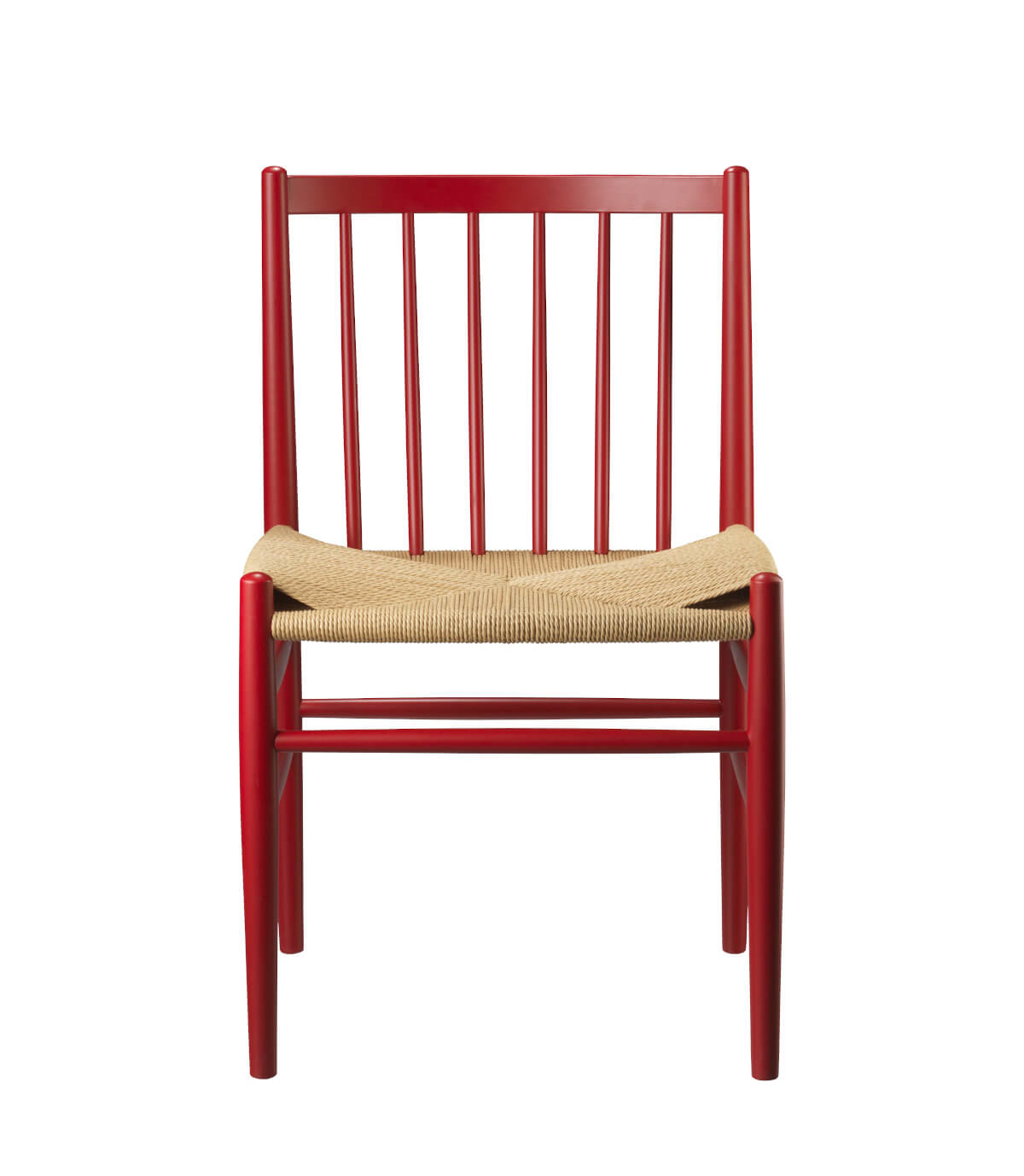 FDB Møbler J80 Stuhl, nordischer Design-Stuhl, ergonomisch, Buche ruby red, Naturgeflecht, langlebig, funktional