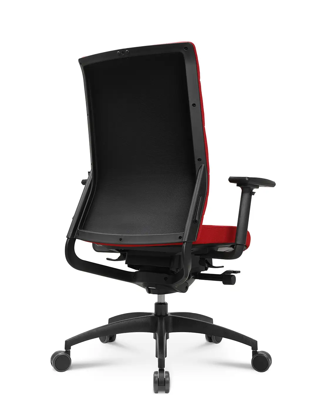 Wagner ErgoMedic 100-4 Bürostuhl mit gepolsterter Rückenlehne und ergonomischem Design in schräger Rückansicht.