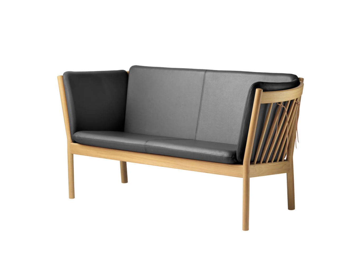 FDB Møbler J148 2-Sitzer Sofa, ergonomisch, Eiche natur, Leder schwarz, nachhaltig, funktional
