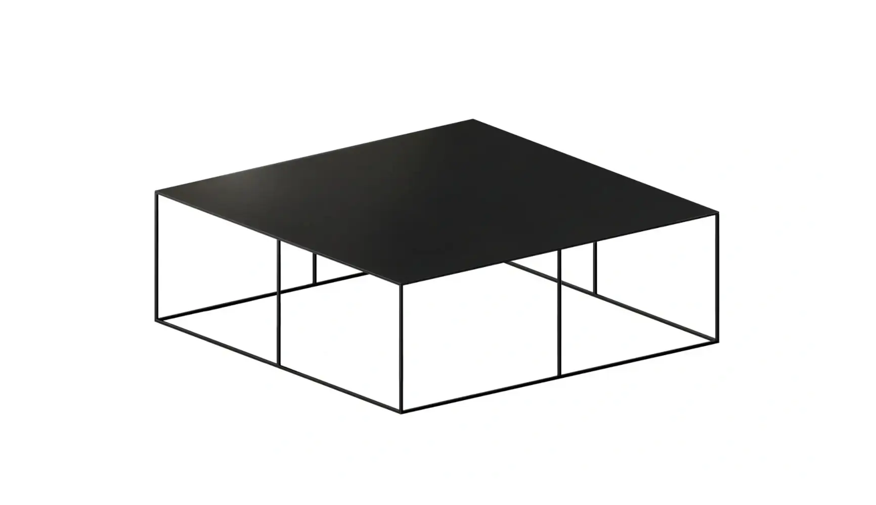 Moderner Zeus Slim Irony Couchtisch 124 × 124 cm mit großzügiger kupferschwarzer Tischplatte.