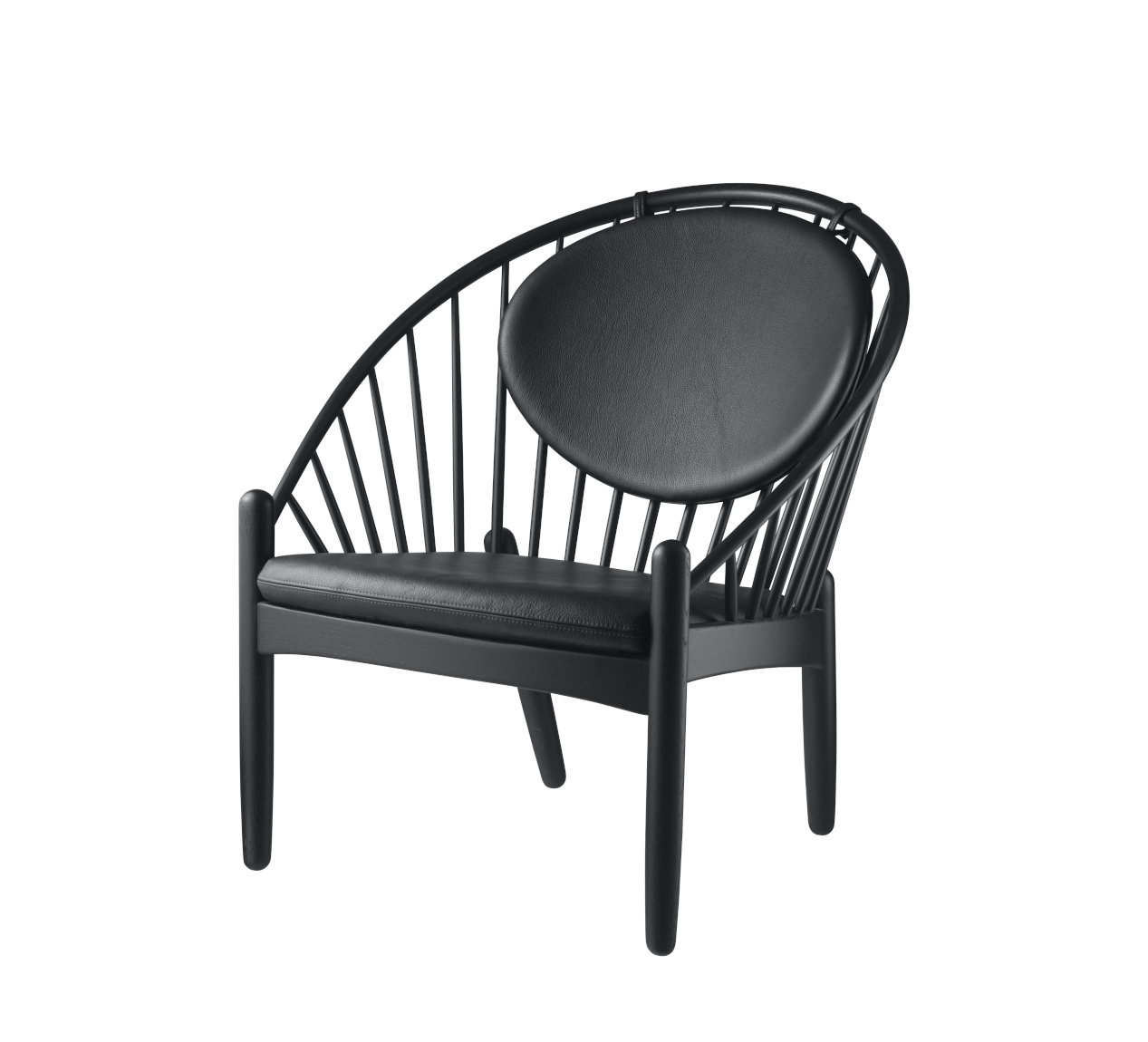 FDB Møbler J166 Jørna Sessel, nordischer Design-Sessel, ergonomisch, Eiche schwarz, Leder schwarz, langlebig