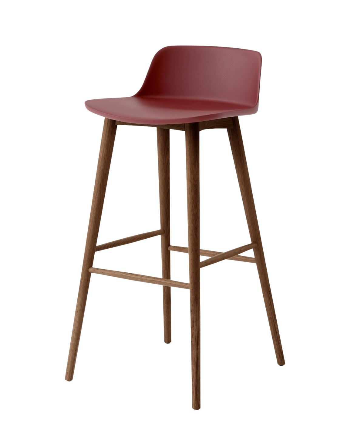 &Tradition Rely HW123 Barhocker aus Walnuss mit Sitzfläche in red brown, stilvoller Holz Barstuhl