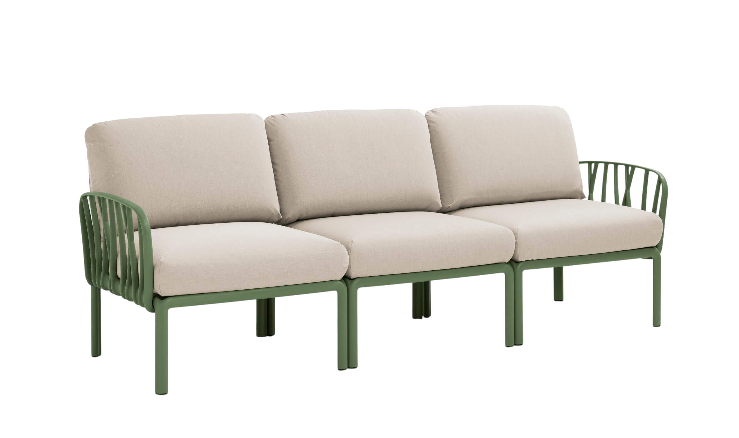 Nardi Komodo Gartensofa 3-Sitzer, agave, wetterfestes Outdoor-Sofa, modernes italienisches Design, langlebig