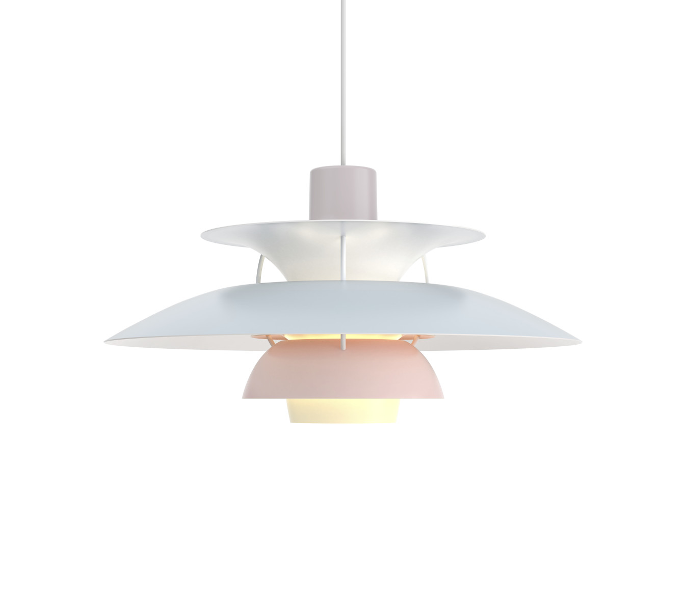 Louis Poulsen PH 5 Pendelleuchte Pastell Blau-Rosa Louis Poulsen PH 5 Pendelleuchte Pastell Oyster Blue Rose, skandinavisches Design, blendfreies Licht, dekorativ