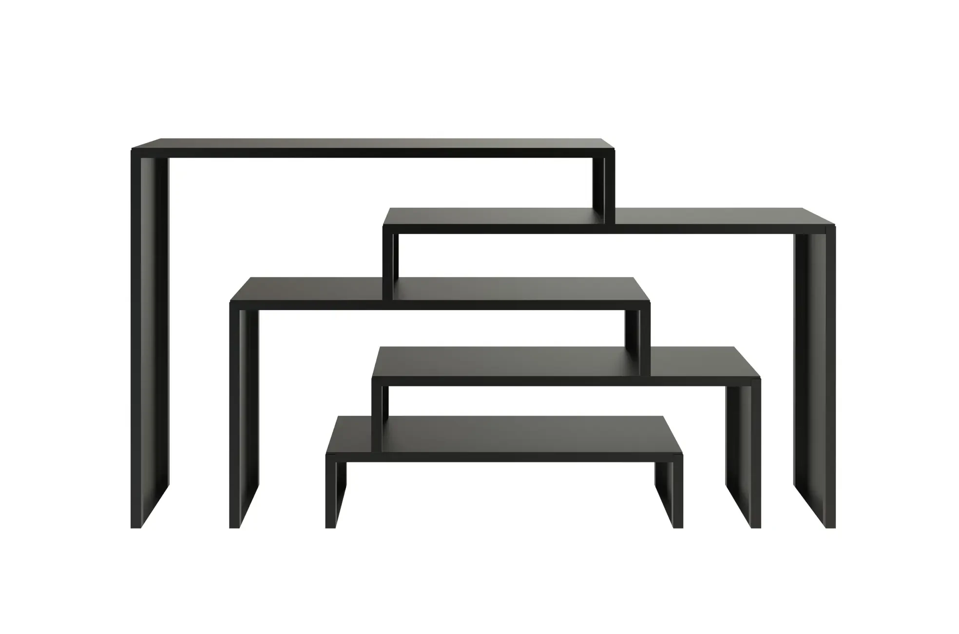 Zeus Babilonia XL Regal 230 cm in Schwarz aus Stahl mit charakteristischem Aufbau und großzügigen Ablageflächen.