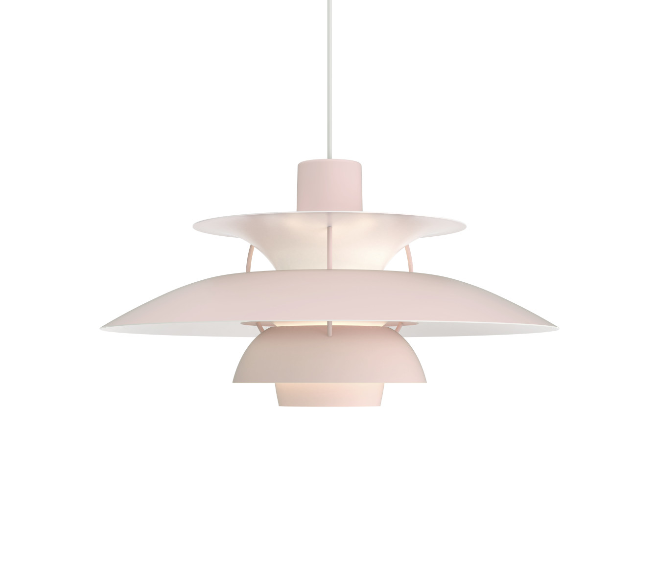 Louis Poulsen PH 5 Pendelleuchte Pale Rose – Skandinavisches Design Louis Poulsen PH 5 Pendelleuchte monochrome pale rose, skandinavisches Design, dimmbar, elegante Raumbeleuchtung
